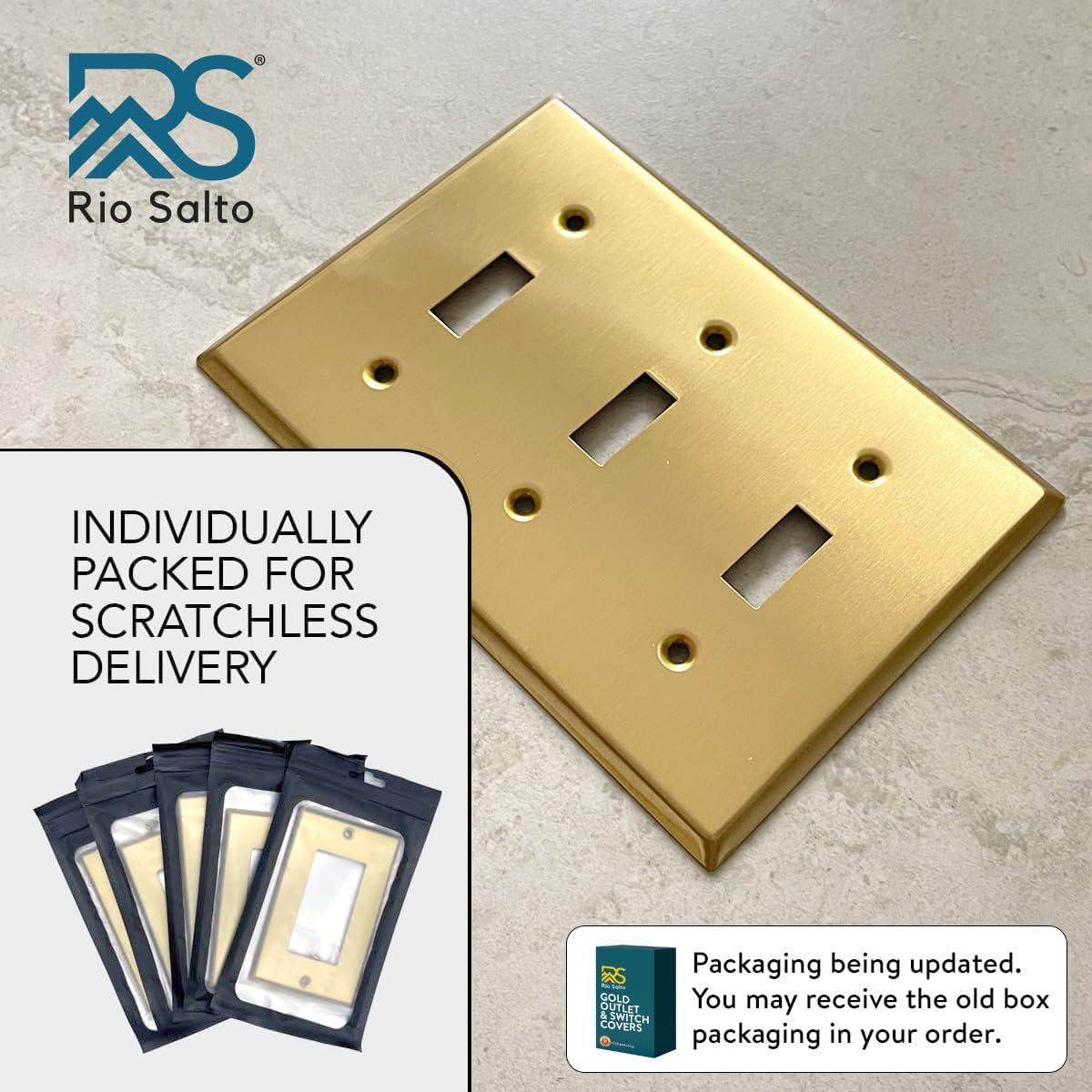 ENERLITES Toggle Light Switch Metal Wall Plate, Stainless Steel, Corrosion Resistant, Size 3-Gang 4.50" x 6.38", 7713-PB, 302 Polished Brass, Gold