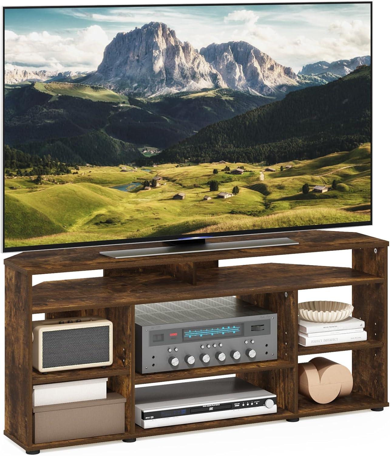 Furinno Jensen Corner TV Stand TV up to 55 Inches, Amber Pine