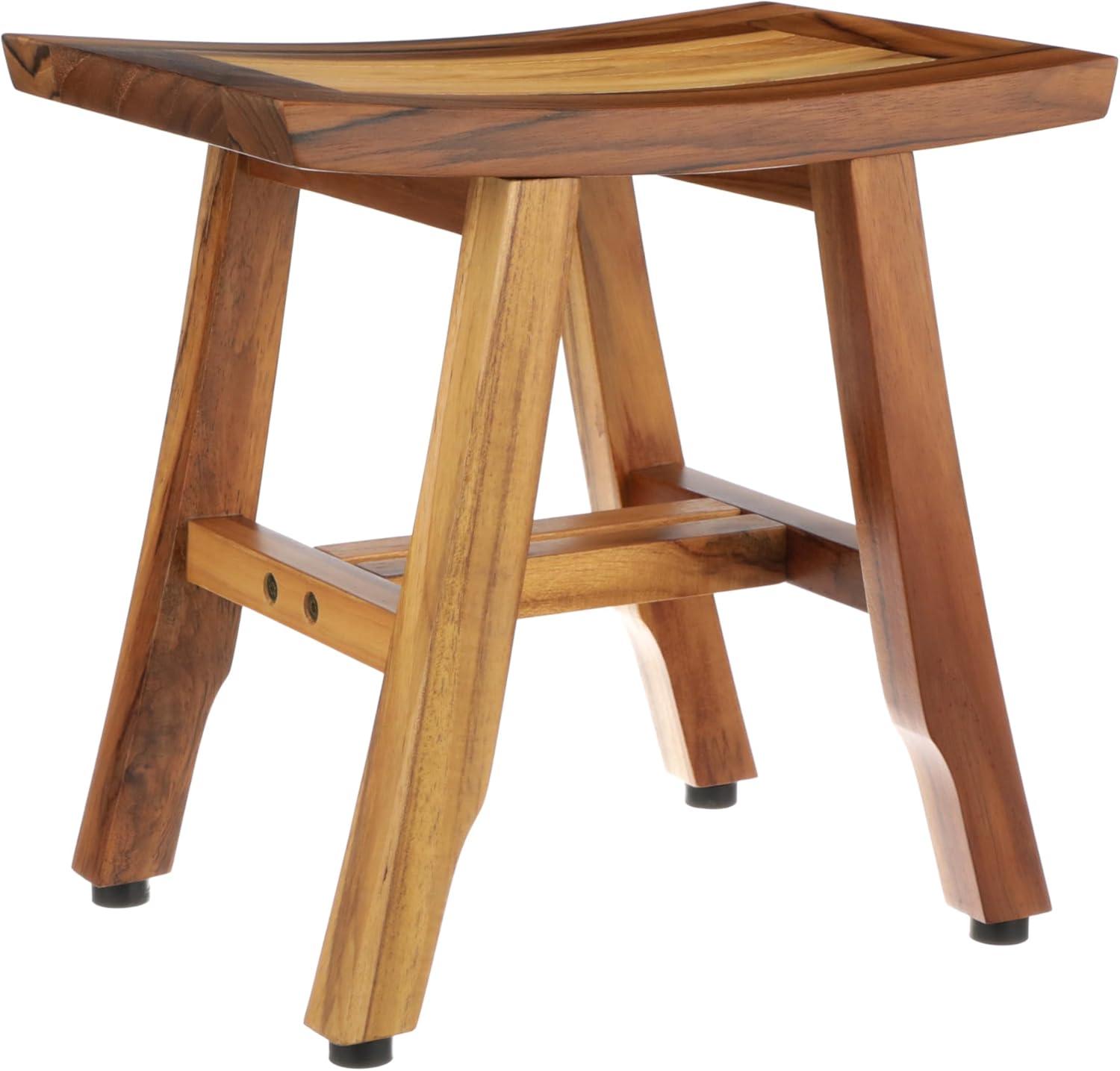 EcoDecors® Satori® 14" Solid Teak Shower Bench, Water-Resistant Bath Stool with Adjustable Feet, EarthyTeak Finish, Indoor/Outdoor Use