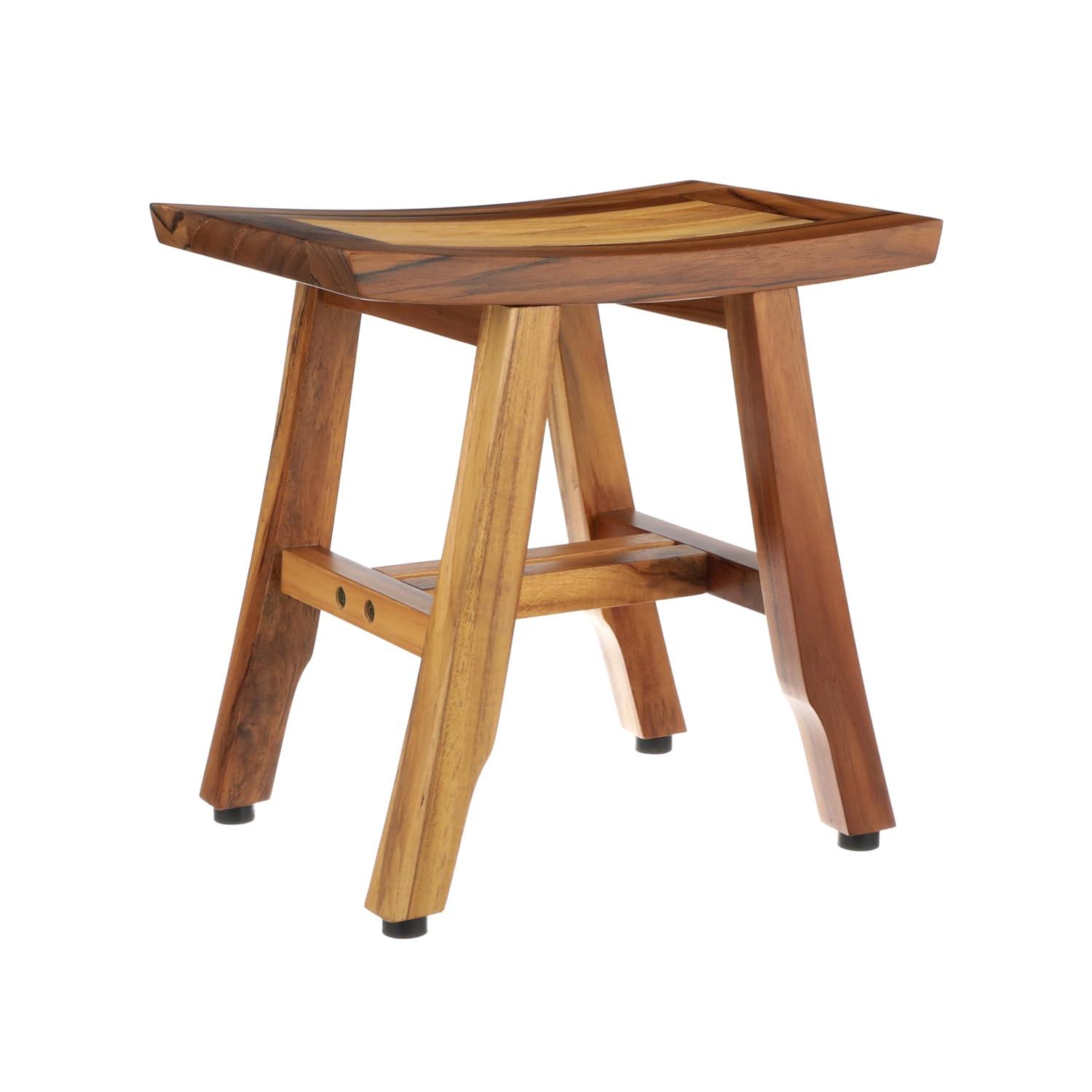 EcoDecors® Satori® 14" Solid Teak Shower Bench, Water-Resistant Bath Stool with Adjustable Feet, EarthyTeak Finish, Indoor/Outdoor Use