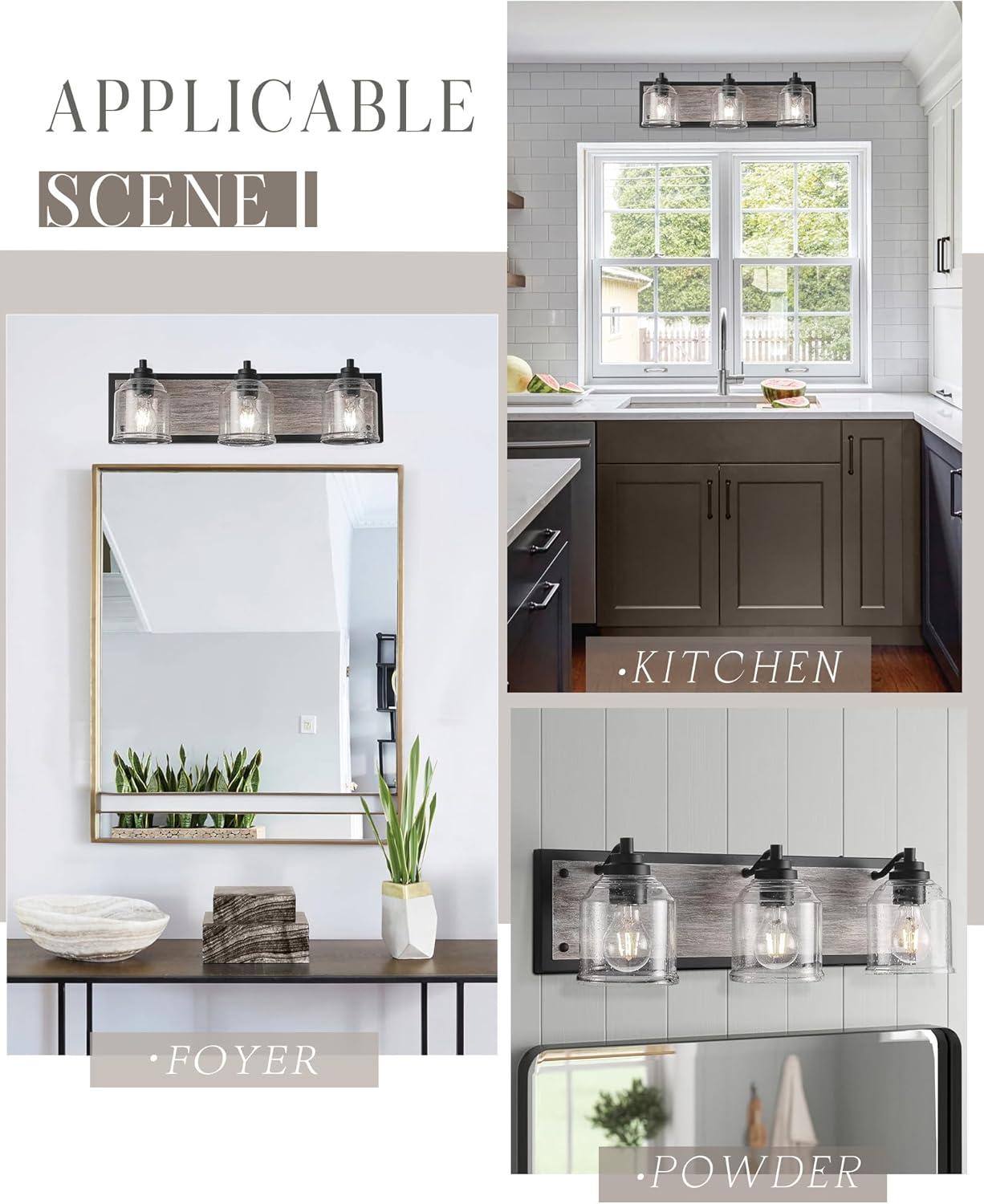 Vanity Lights for Bathroom Large 23", Farmhouse Rustic Vanity Light with Bubble Glass Shades, Black 3 Light Bathroom Lighting Fixtures Over Mirror, Bath Wall Sconce Home Decor