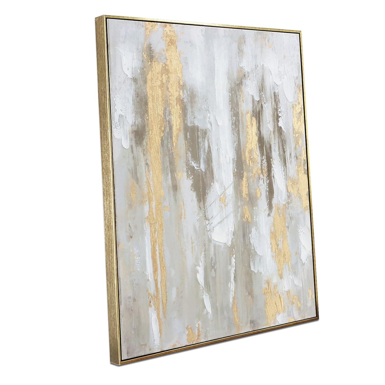 Gold Abstract Wall Art Decor - Framed Texture Paintings Modern Canvas Artwork with Hand-Painted Gold Foil for Modern Style Decor, Ready to Hang
