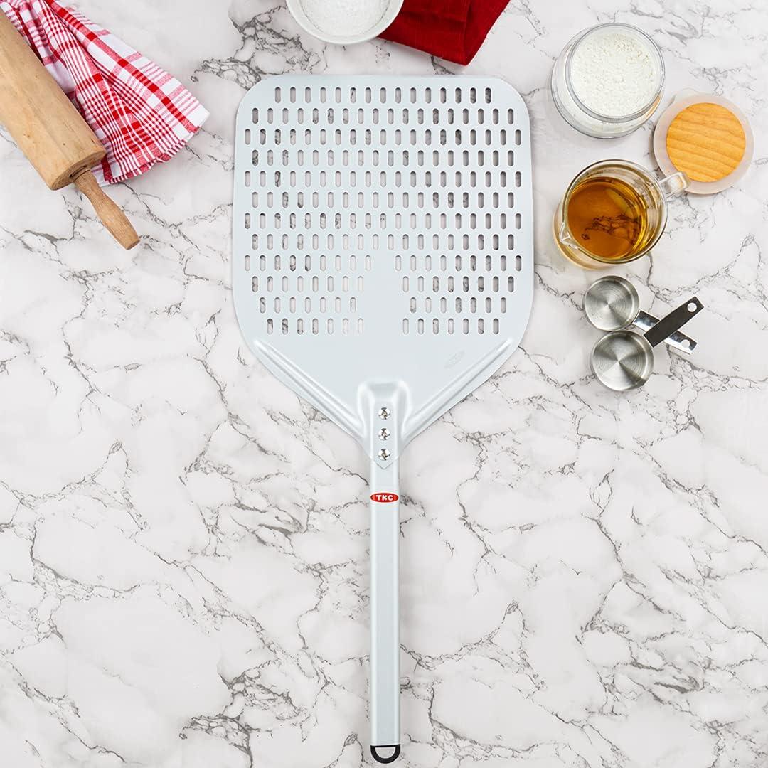 TKC 14 In Perforated Pizza Peel - Aluminum Turning Peel for All Pizza Ovens 31 Black/Red