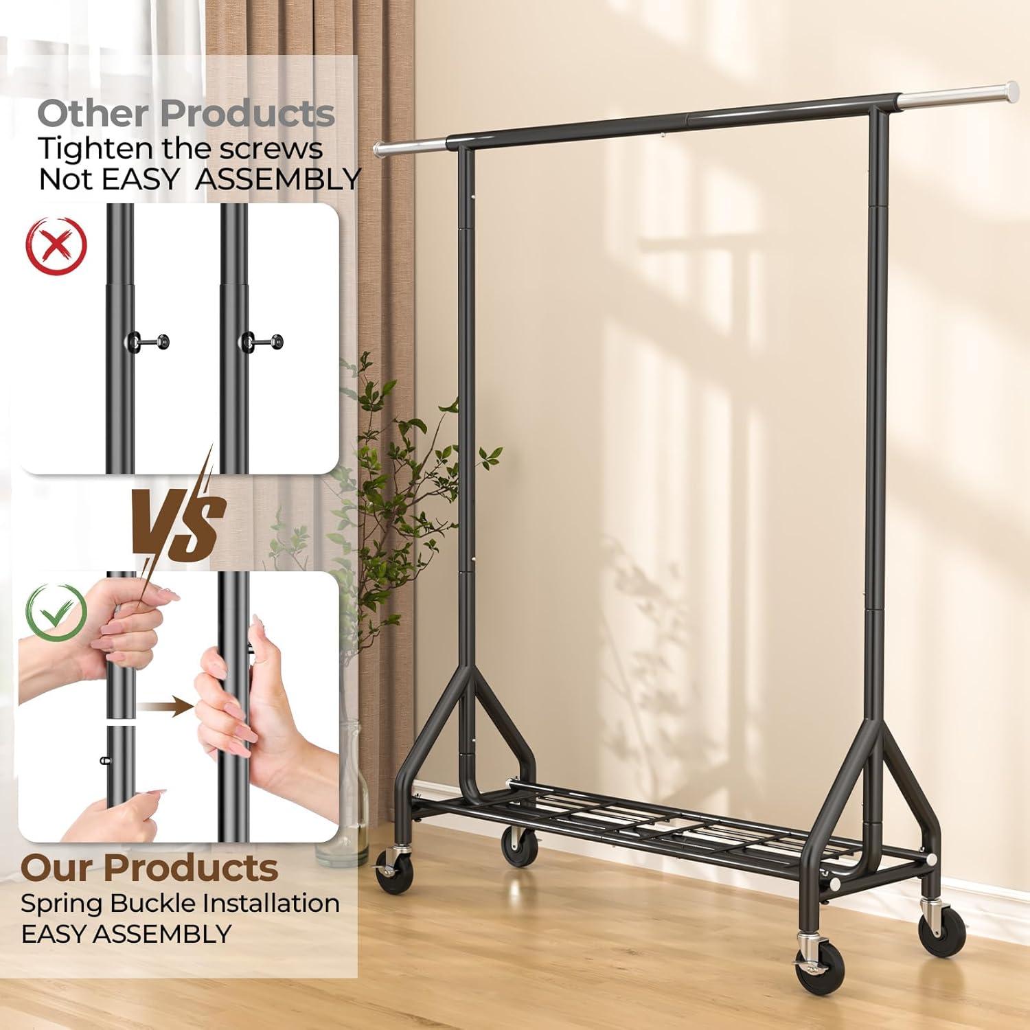 Heavy Duty Clothes Rack Load 450 LBS, Metal Garment Rack, Standing Rolling Clothing Rack for Hanging Clothes with Sturdy Wheels & Shelves, Portable Closet Wardrobe Rack,Sliver