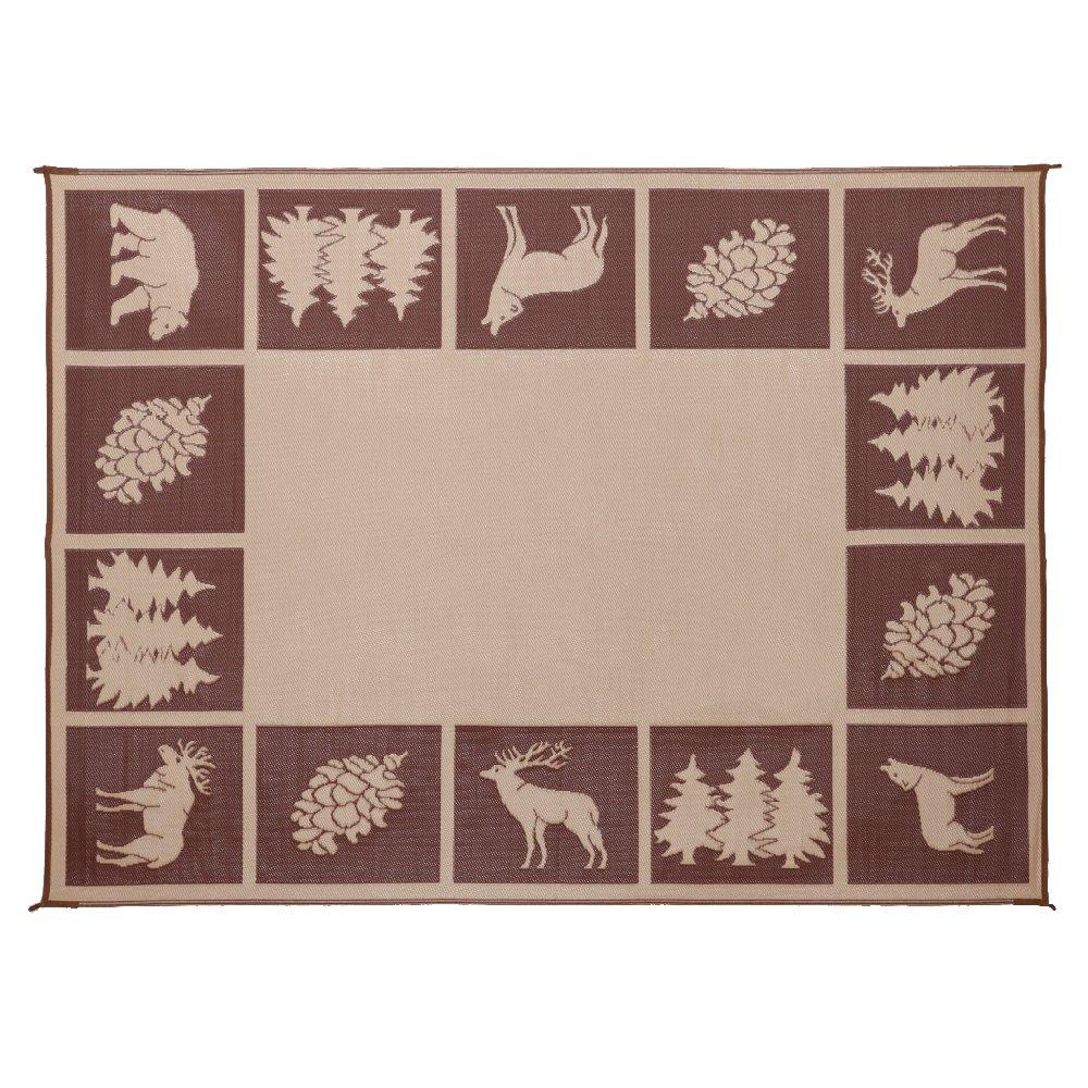 Stylish Camping 9-feet by 12-feet Reversible Mat, Plastic Straw Rug, Large Floor Mat for Outdoors, RV, Patio, Backyard, Picnic, Beach, Camping - Hunter Mat (Brown/Beige) Brown/Beige 9'x12'