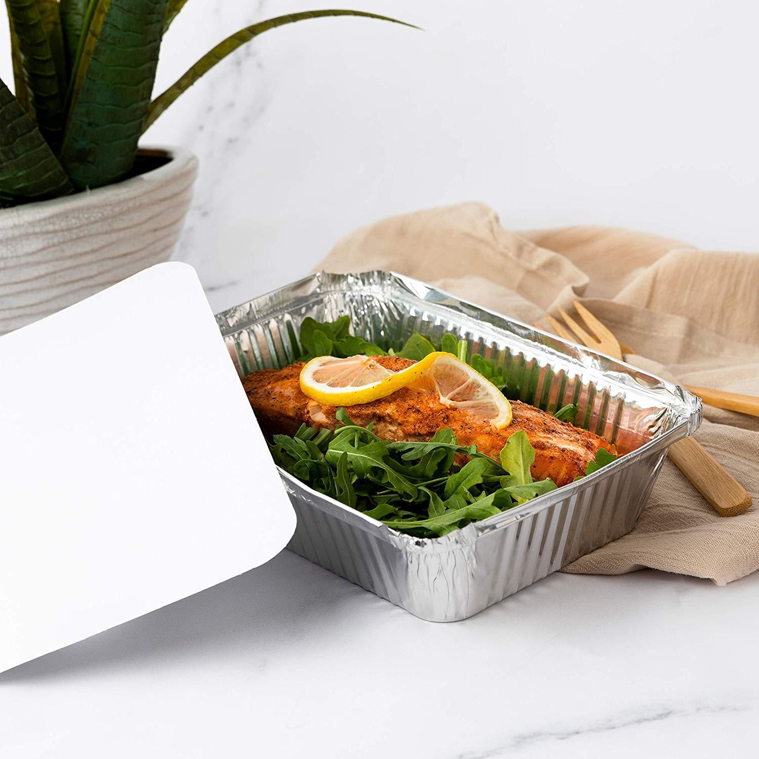 Stock Your Home Aluminum Pans with Lids (50-Pack) - 2 Lb Disposable Foil Takeout Containers