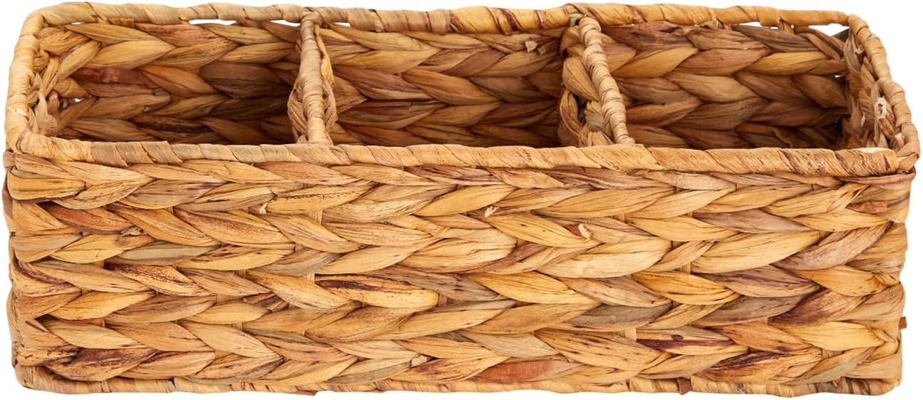 Farmlyn Creek 3-Section Wicker Baskets for Shelves, Water Hyacinth Storage Baskets for Bathroom Organizing, 2-Pack