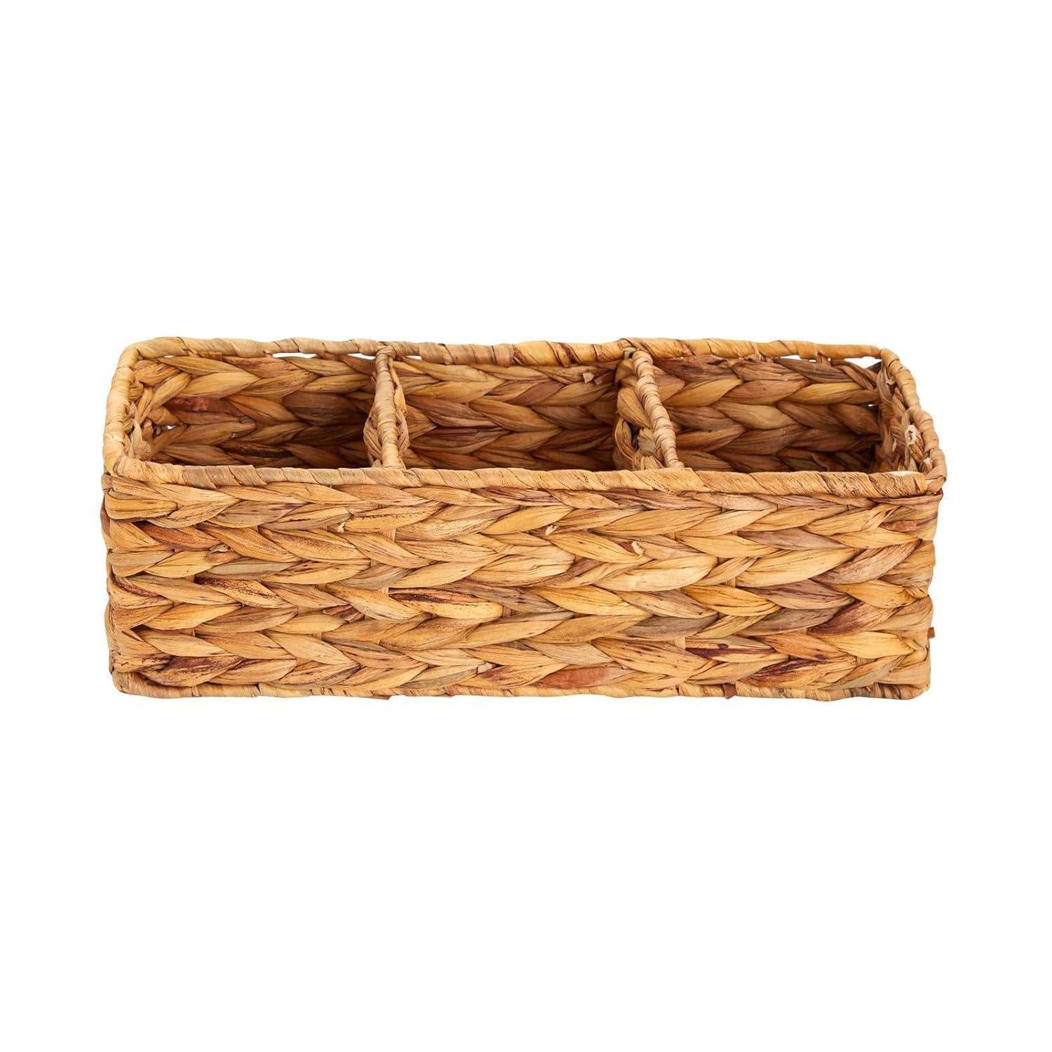 Farmlyn Creek 3-Section Wicker Baskets for Shelves, Water Hyacinth Storage Baskets for Bathroom Organizing, 2-Pack