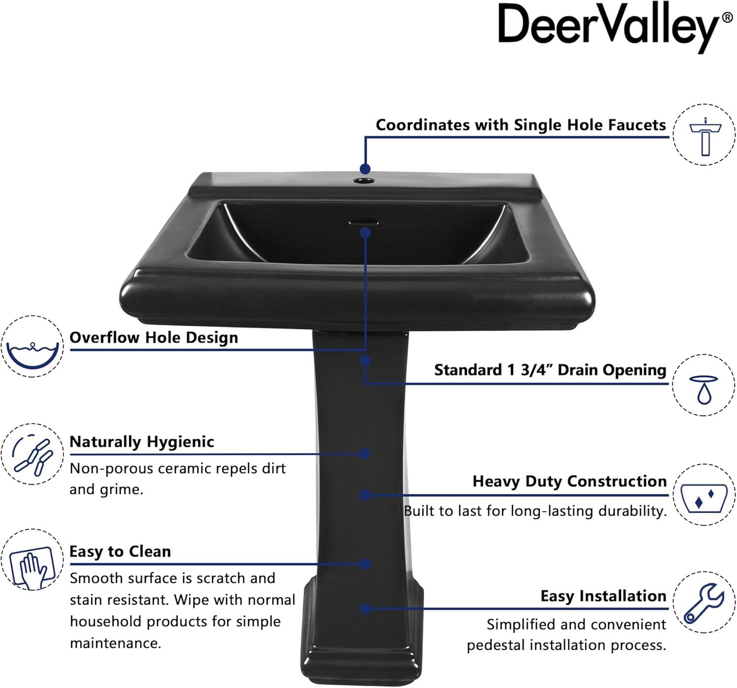 Apex 34" Tall Rectangular Vitreous China Pedestal Bathroom Sink with Overflow