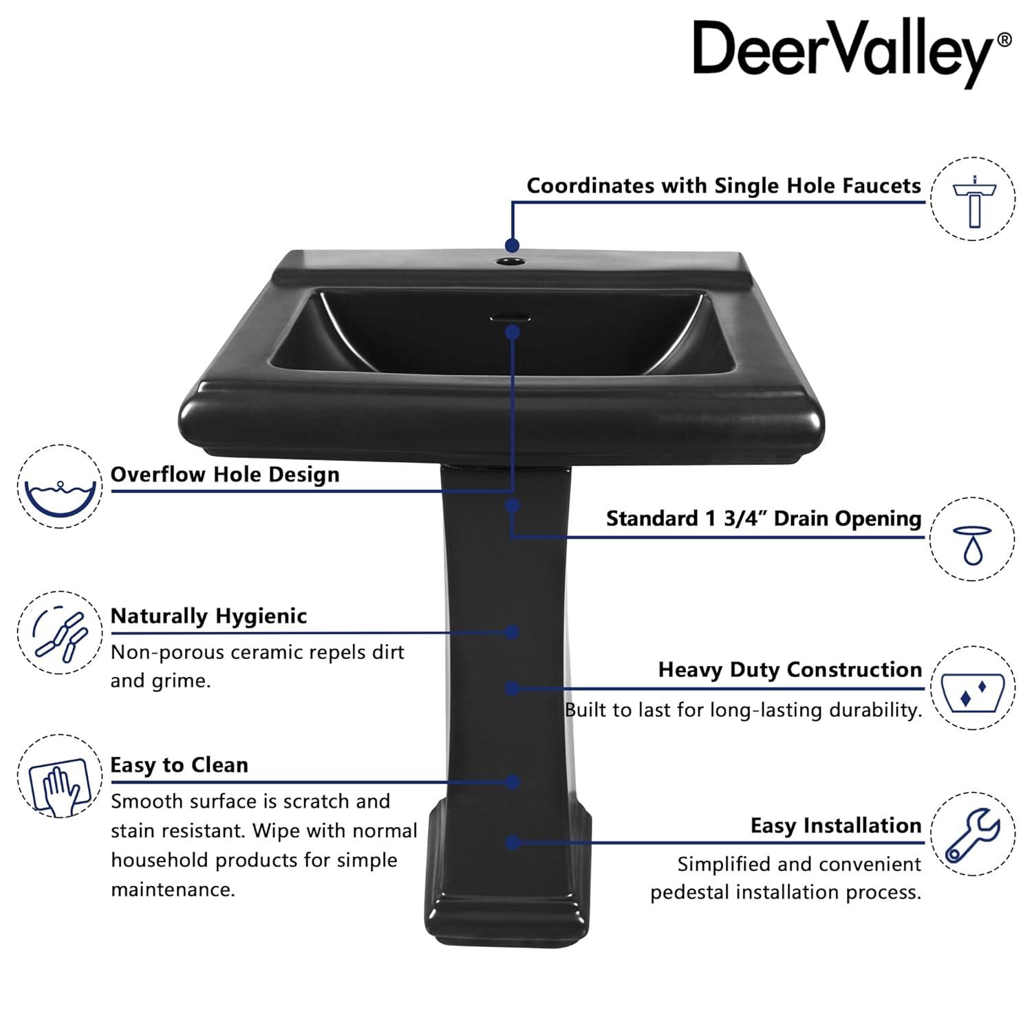 Apex 34" Tall Rectangular Vitreous China Pedestal Bathroom Sink with Overflow