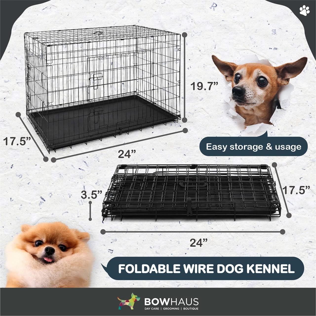 CAPHAUS Foldable Dog Crate Wire Metal Dog Kennel w/ Leak-Proof Pan & Protecting Feet & Divider Panel, Single or Double Door, Small, Medium & Large Dog Crate Indoor Wire Dog Cage, 24” w/ Single Door