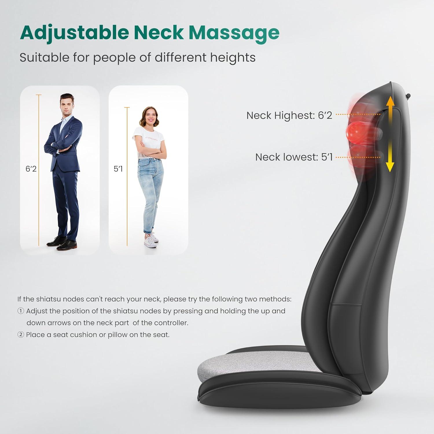 Snailax Shiatsu Full Body Chair Seat Massager, Neck Back Chair Pad with Compression & Heat. SL-229 | Wayfair