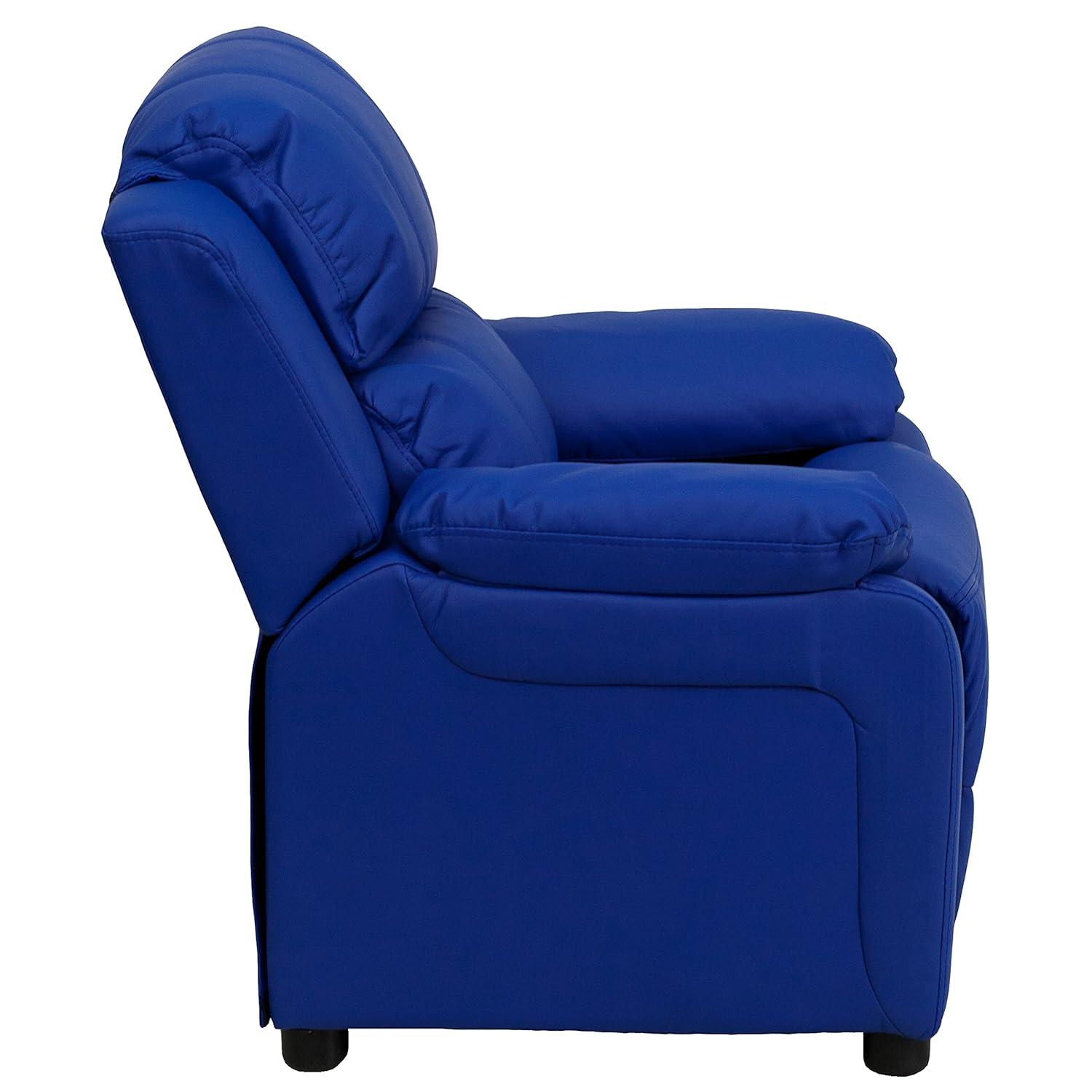 Flash Furniture Charlie Deluxe Padded Contemporary Blue Vinyl Kids Recliner with Storage Arms