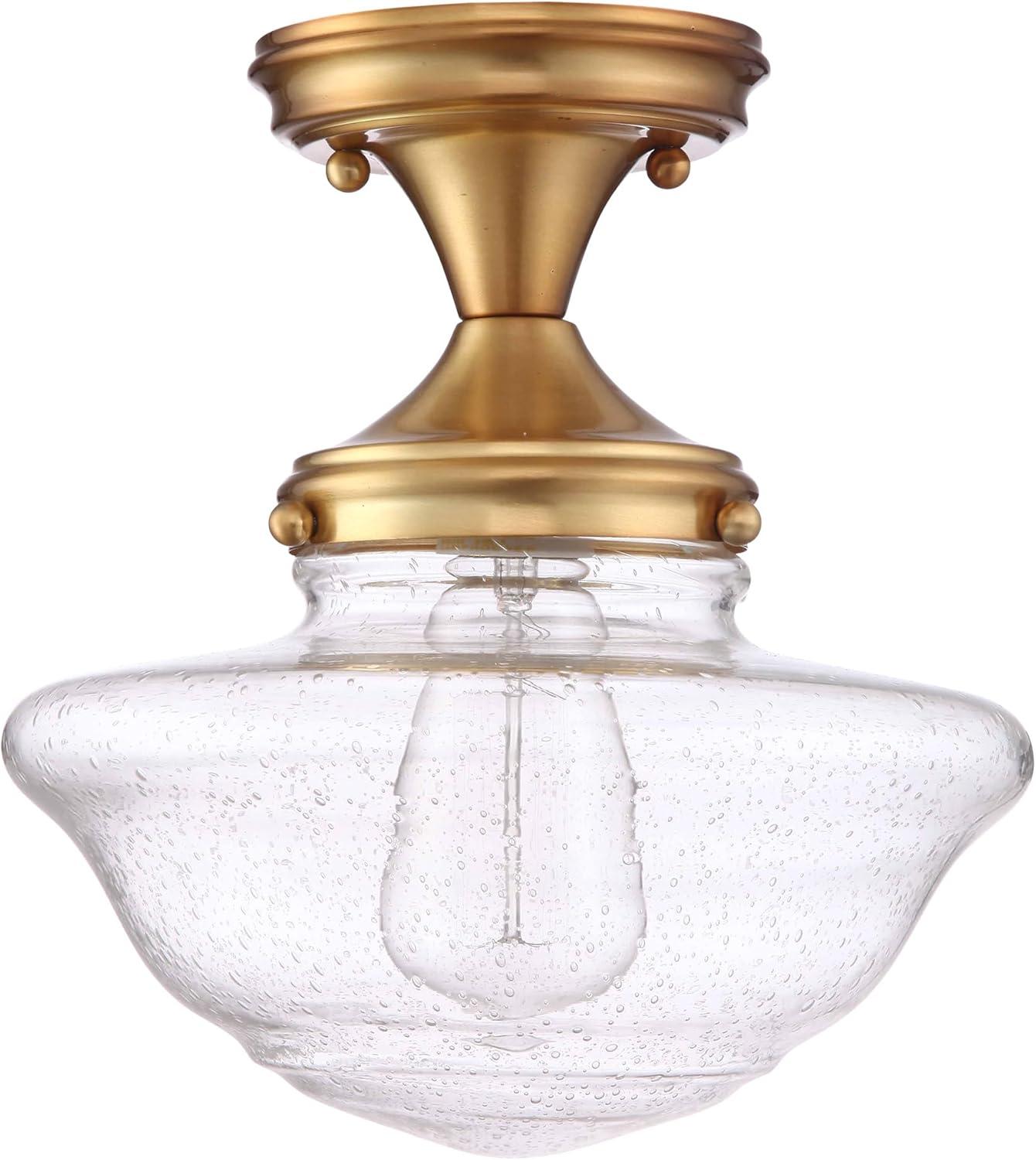 Vintage Schoolhouse Seedy Glass Semi-Flush Mount in Satin Gold