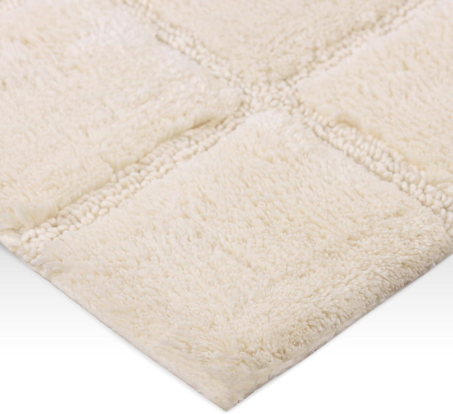 Cotton Checkered 2-Piece Ivory Highly Absorbent Non-Slip Bath Rug Set by Superior