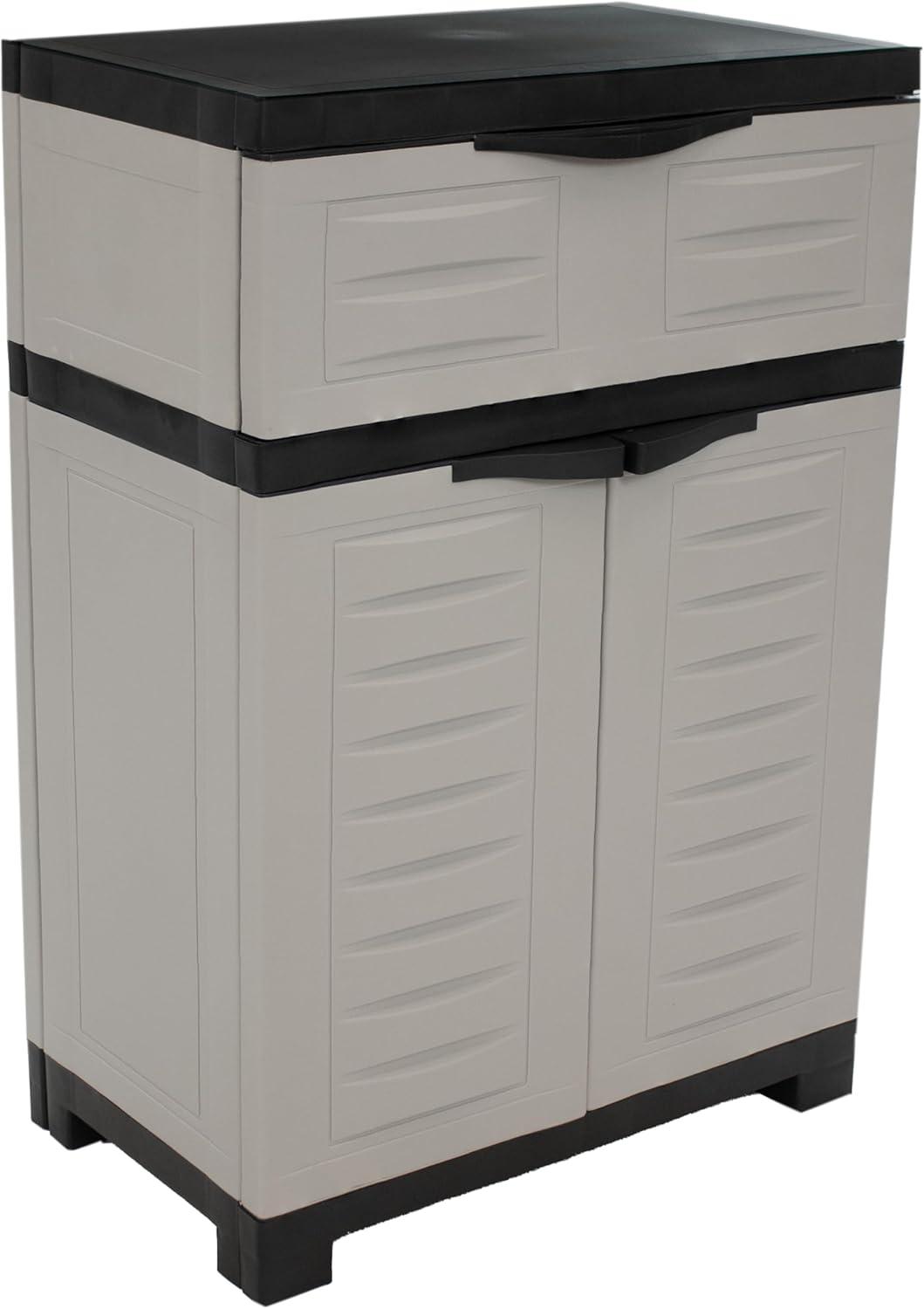 Sunnydaze Versatile Plastic Storage Cabinet with Adjustable Shelf - Gray with Charcoal Trim - 34.5"