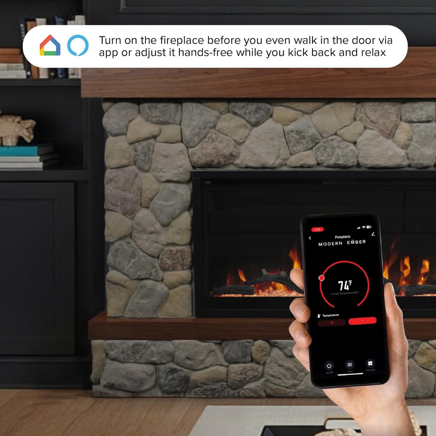 Country Living Belhaven 74 Inch Bookcase Mantel Package | 23 Inch Smart Electric Fireplace Insert Heater