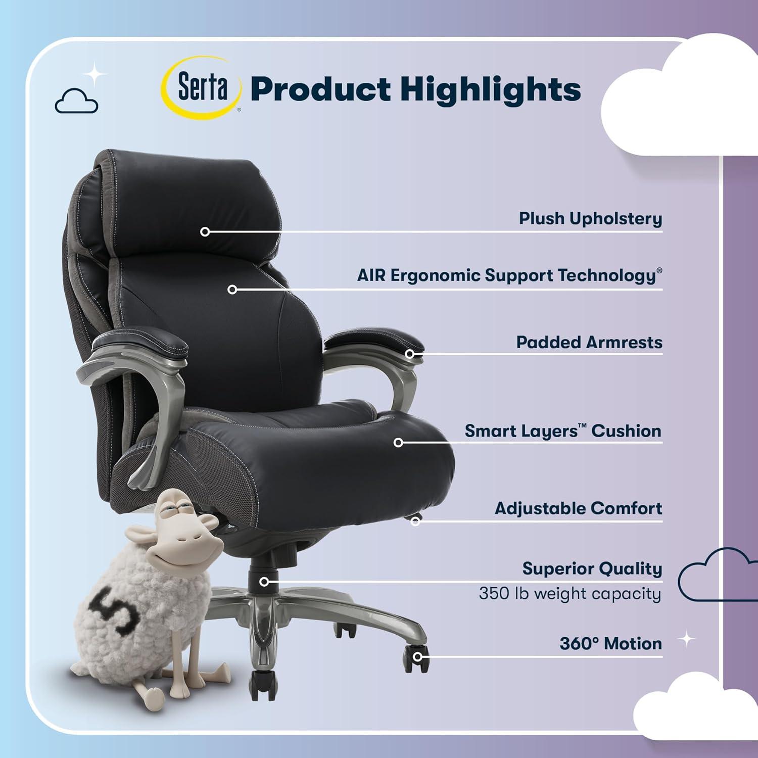 Serta Serta Jackson Big and Tall Executive Office Chair with AIR Technology and Smart Layers