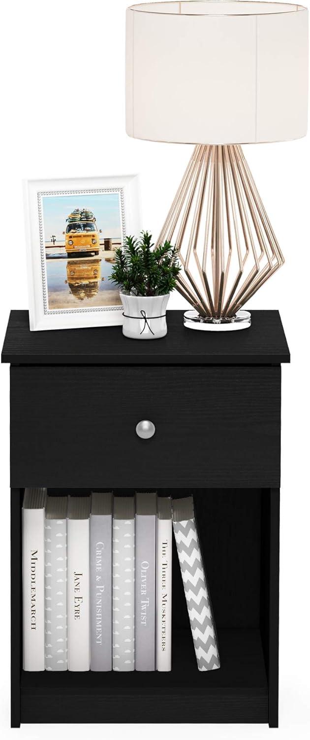 Furinno Lucca Nightstand with One Drawer, Black Oak