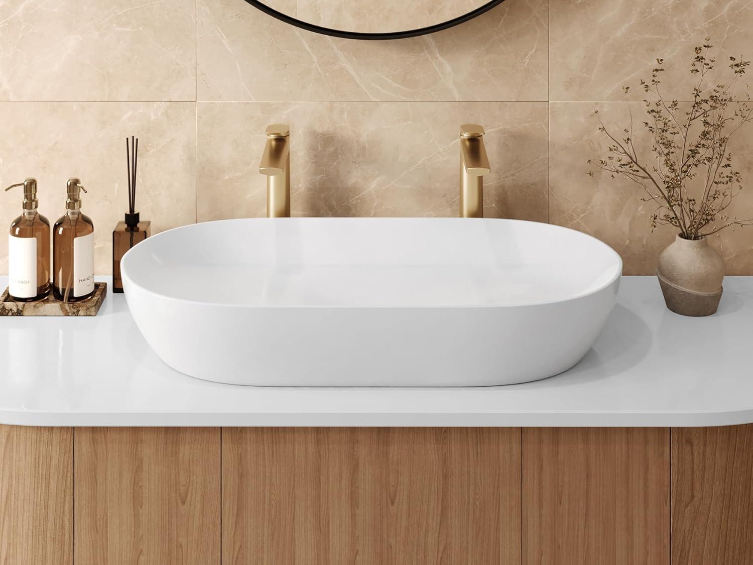 Ruvati RVB0432 Ruvati inch Bathroom Vessel Sink White Oval Above Counter Vanity Porcelain Ceramic