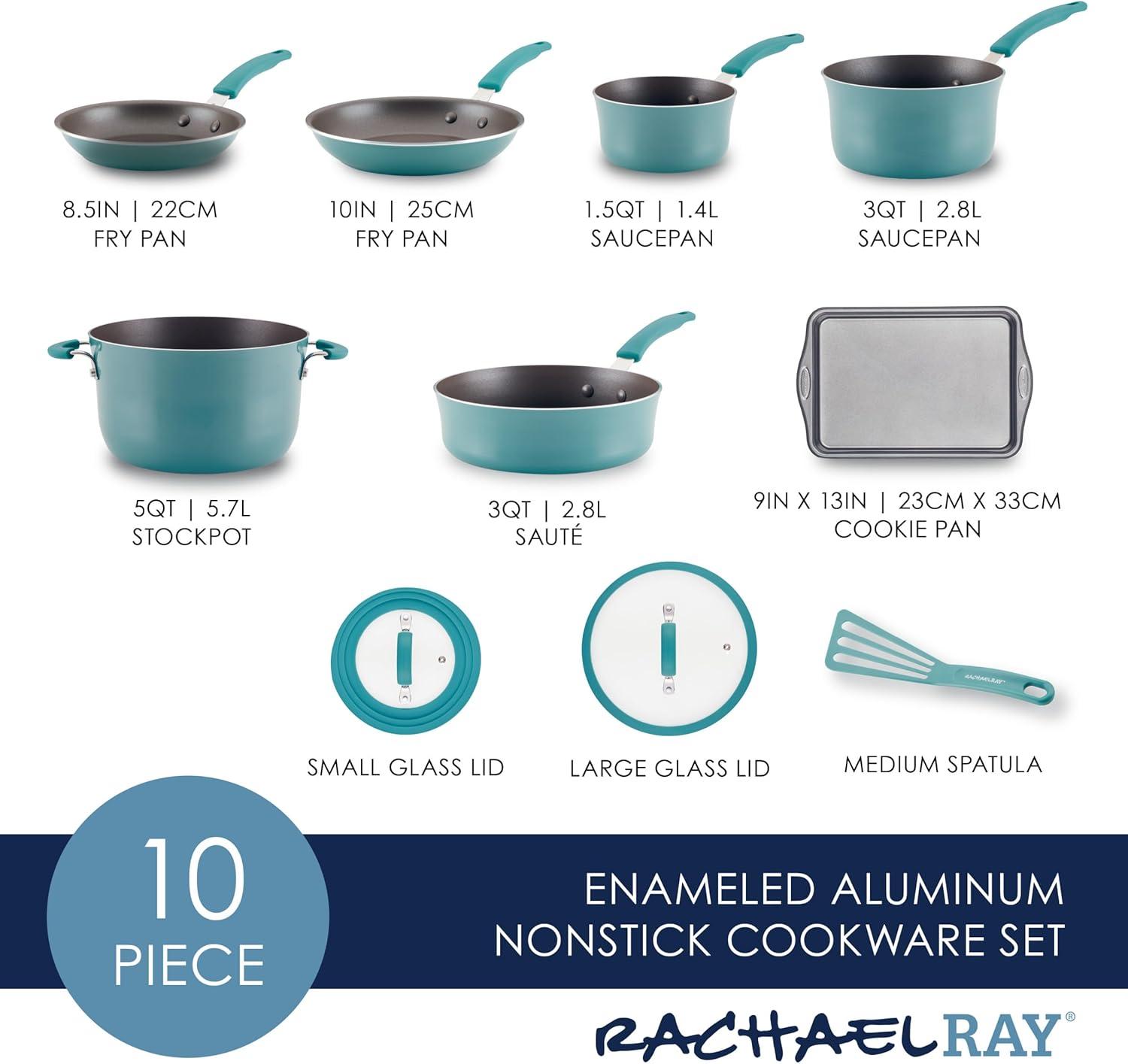 Agave Blue Nonstick Aluminum 10-Piece Cookware Set