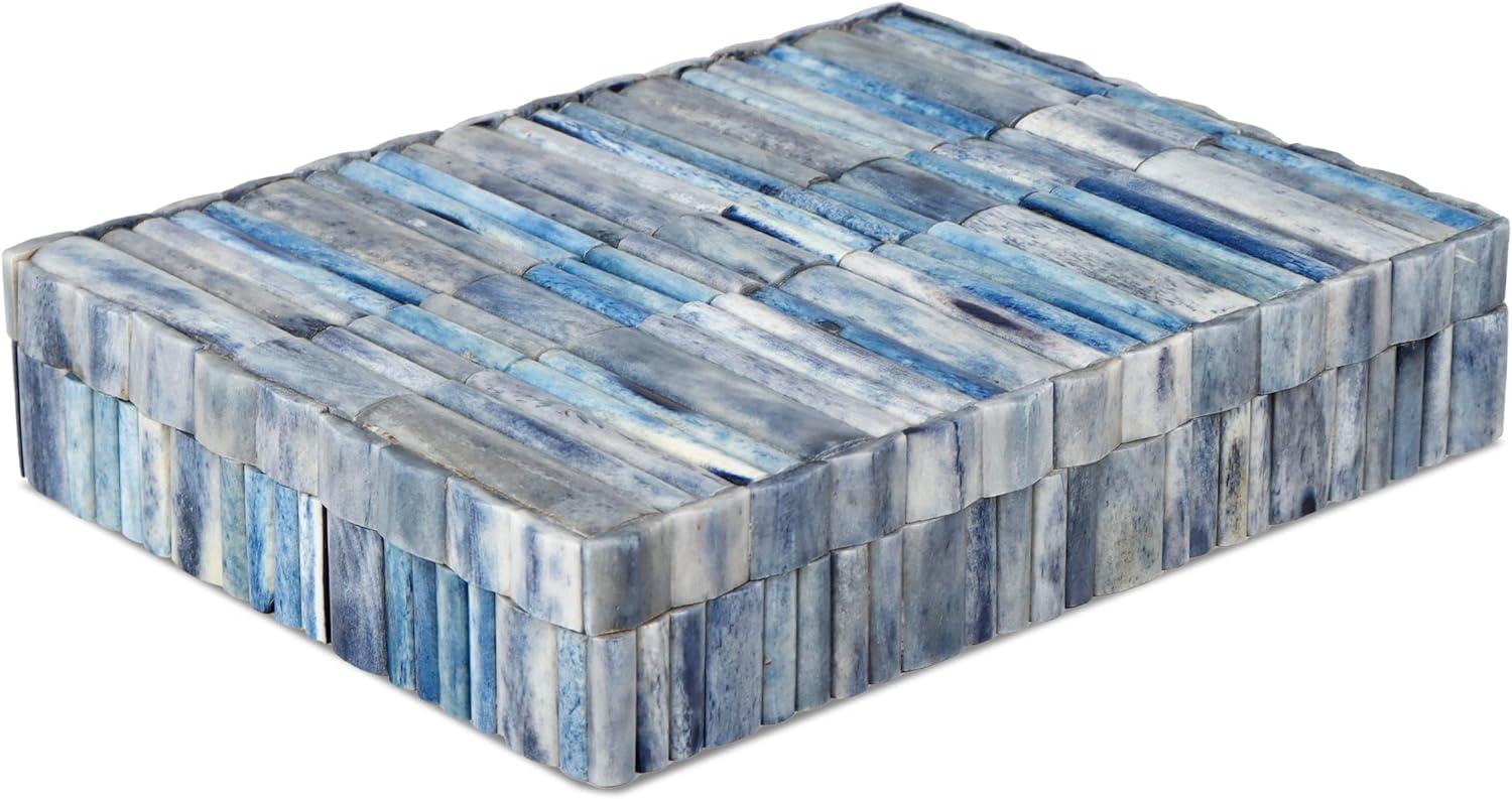 Ocean Blue Bone Inlay Wooden Decorative Storage Box, 8x6x1.5 inch