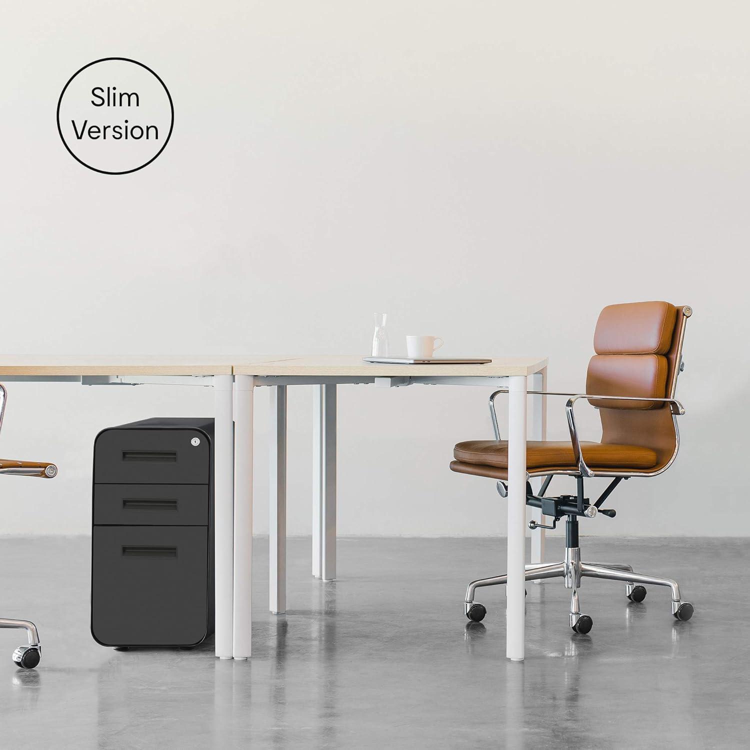 Laura Davidson Furniture Stockpile Slim 3-Drawer Mobile File Cabinet with Lock - Under Desk Metal Filing Cabinet, Legal/Letter File Folders, Wheels and Stationary Feet, Pre-Assembled, All Black