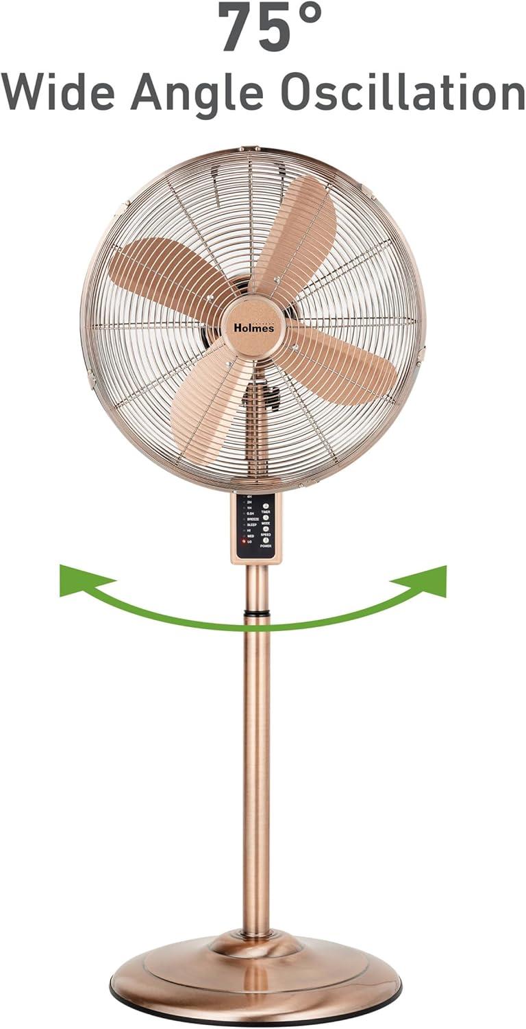 Holmes 16" Digital Oscillating 3-Speed Metal Stand Fan with Remote Control Copper