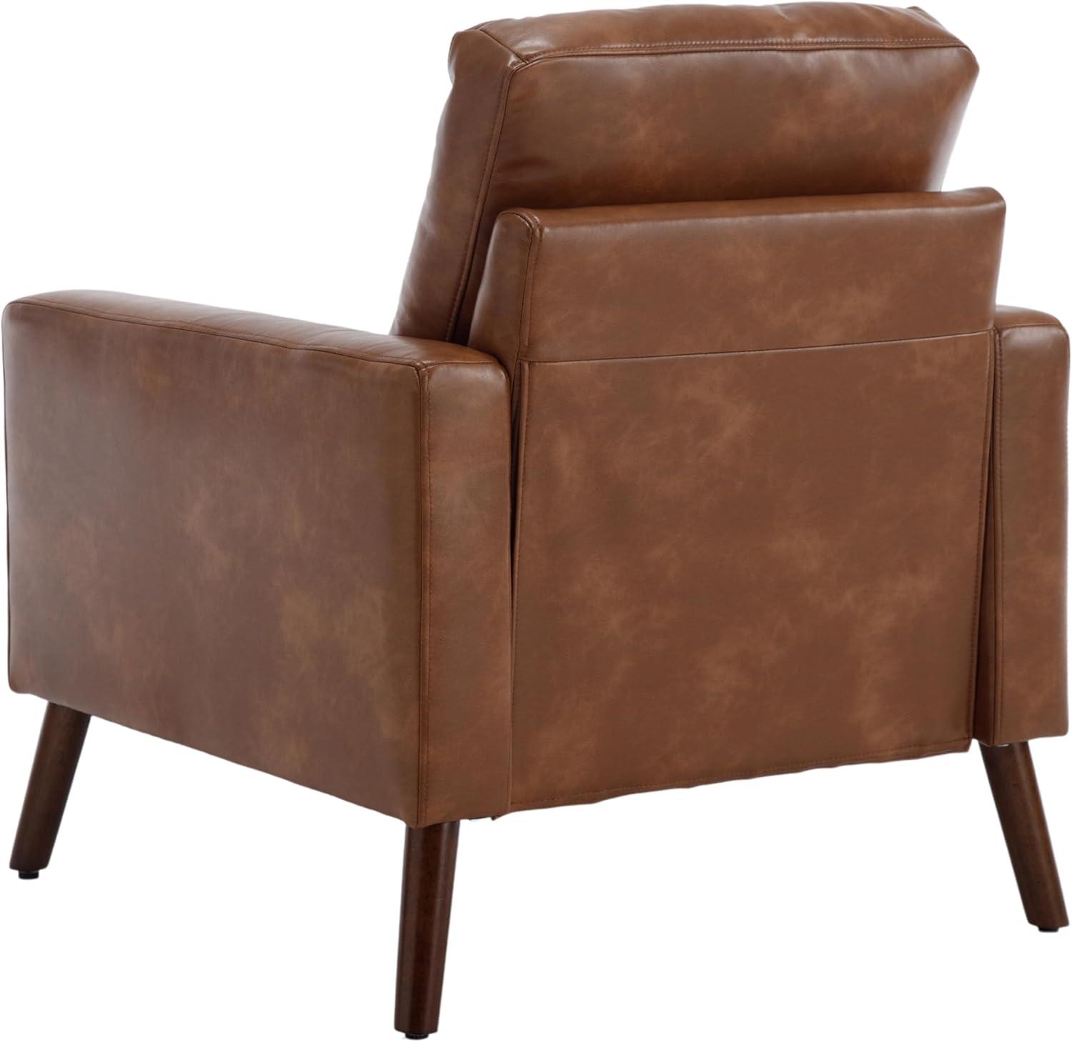 Brown Accent Chairs Set of 2, Mid Century Modern Armchairs, PU Leather Living Room Chairs Tufted Upholstered Lounge Chairs with Wood Legs for Bedroom Waiting Room, Caramel