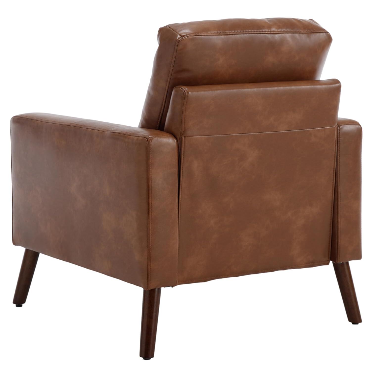 Brown Accent Chairs Set of 2, Mid Century Modern Armchairs, PU Leather Living Room Chairs Tufted Upholstered Lounge Chairs with Wood Legs for Bedroom Waiting Room, Caramel