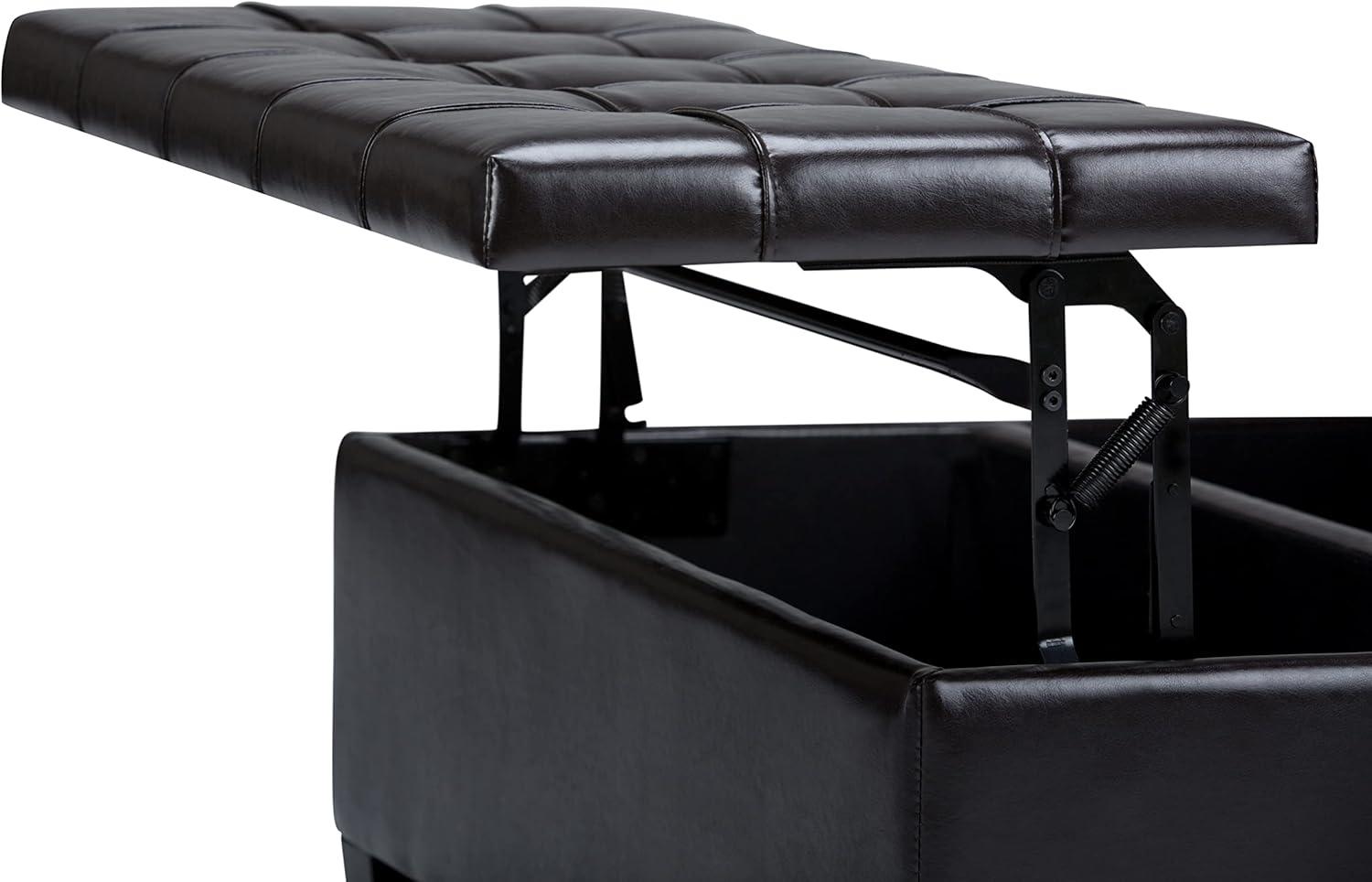 Simpli Home Harrison 36"W Upholstered Square Coffee Table Storage Ottoman with Split Lift Top