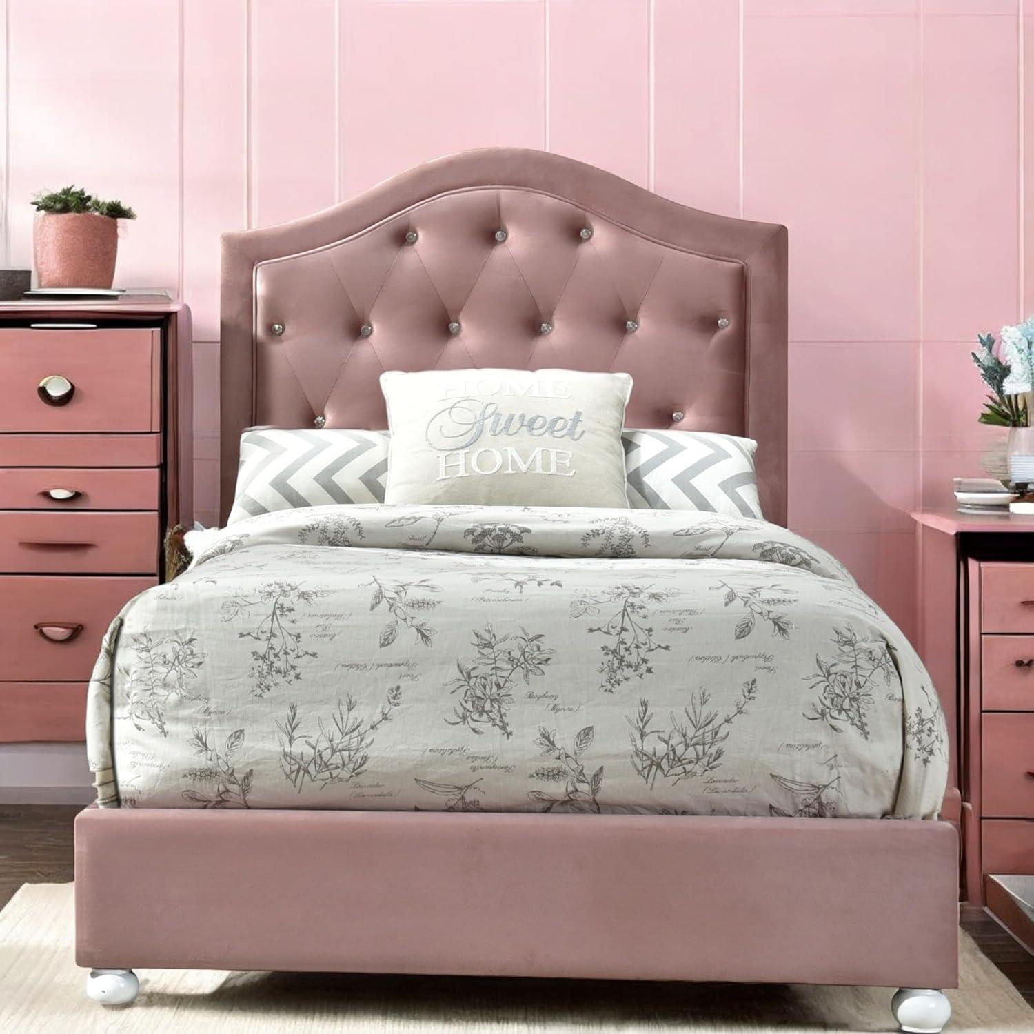 Acme Furniture Reggie Twin Bed in Pink Fabric