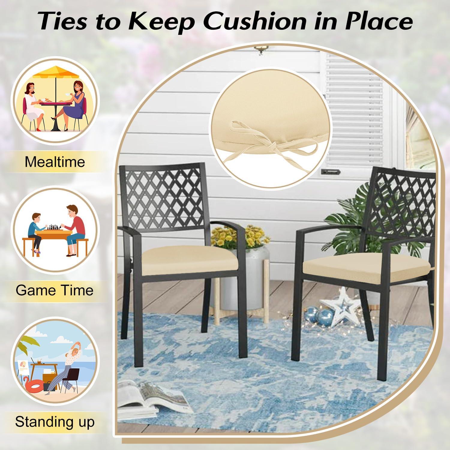 LOVTEX Outdoor Chair Cushions Set of 4, Waterproof Patio Chair Cushions with Ties, 18.5 x 16 x 3 inch, Khaki