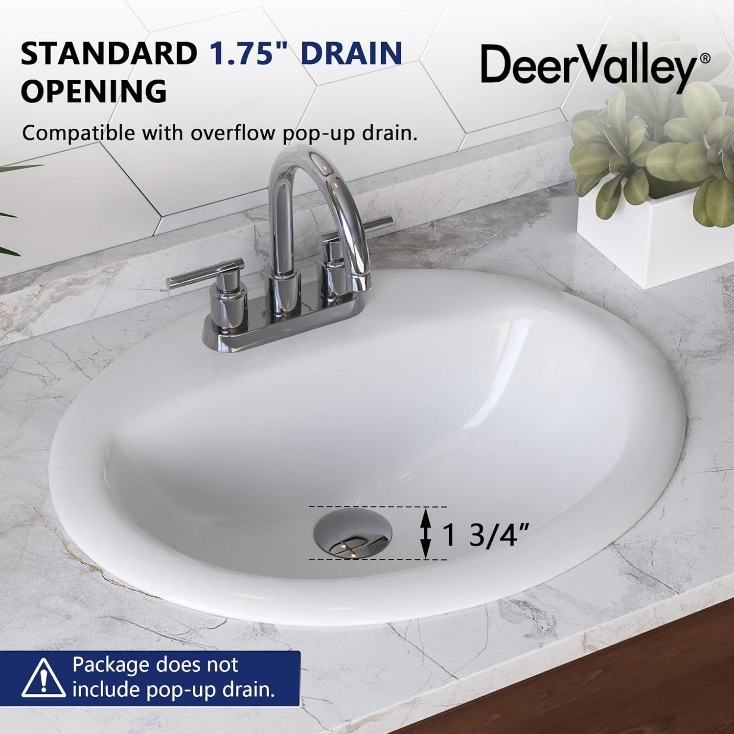 20'' x 17'' White Oval Vitreous China Drop-in Bathroom Sink with Overflow