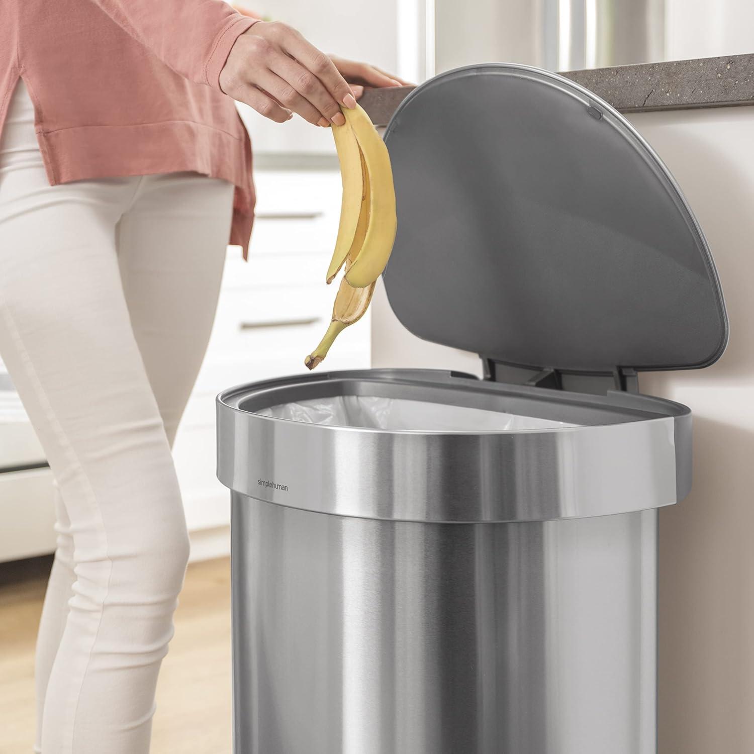 simplehuman Semi-Round Hands-Free Kitchen Step Trash Can with Soft-Close Lid