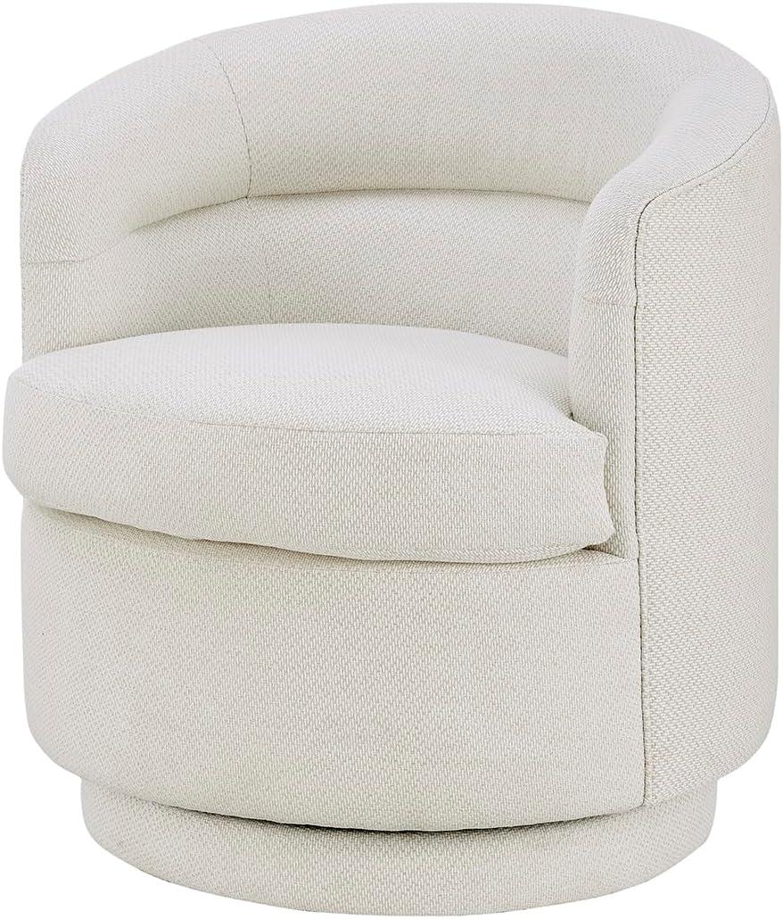 Beige Fabric Swivel Accent Chair with Channel Stitching