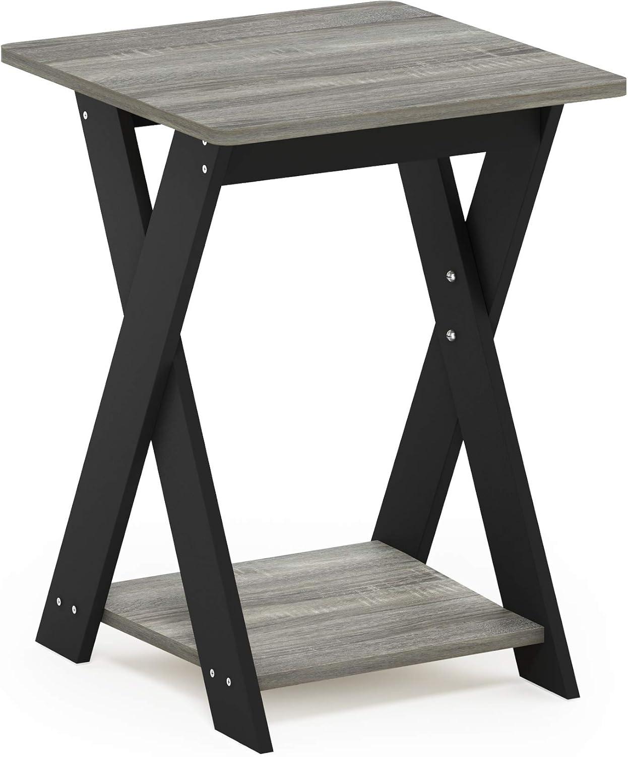 Modern Simplistic Criss-Crossed End Table, French Oak Grey & Black