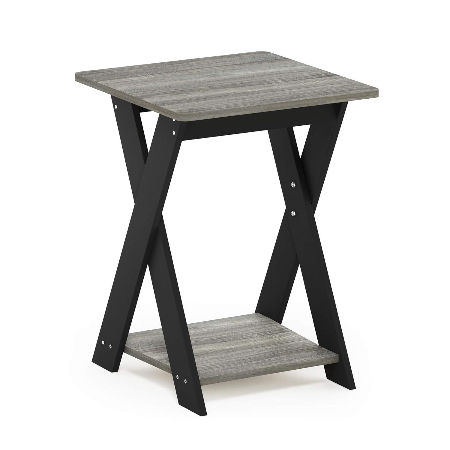 Modern Simplistic Criss-Crossed End Table, French Oak Grey & Black