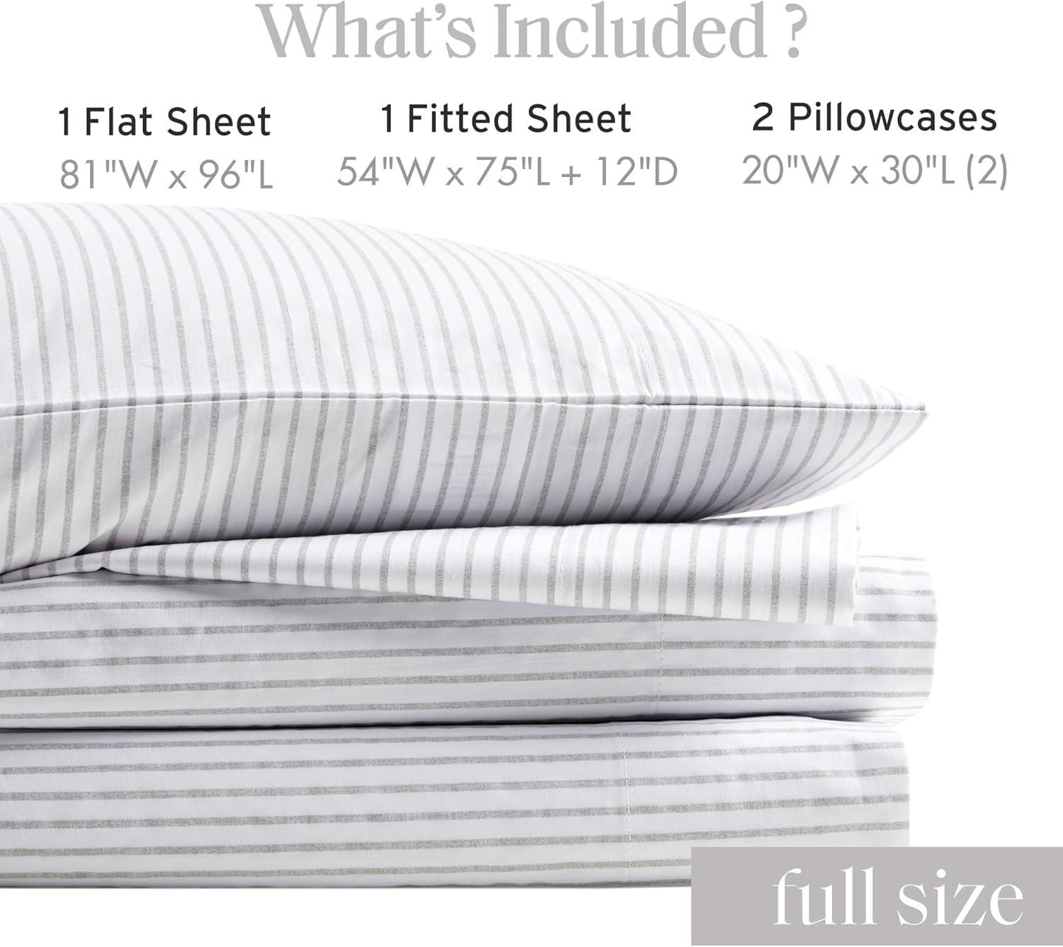 Full Grey Stripe Cotton Percale Sheet Set