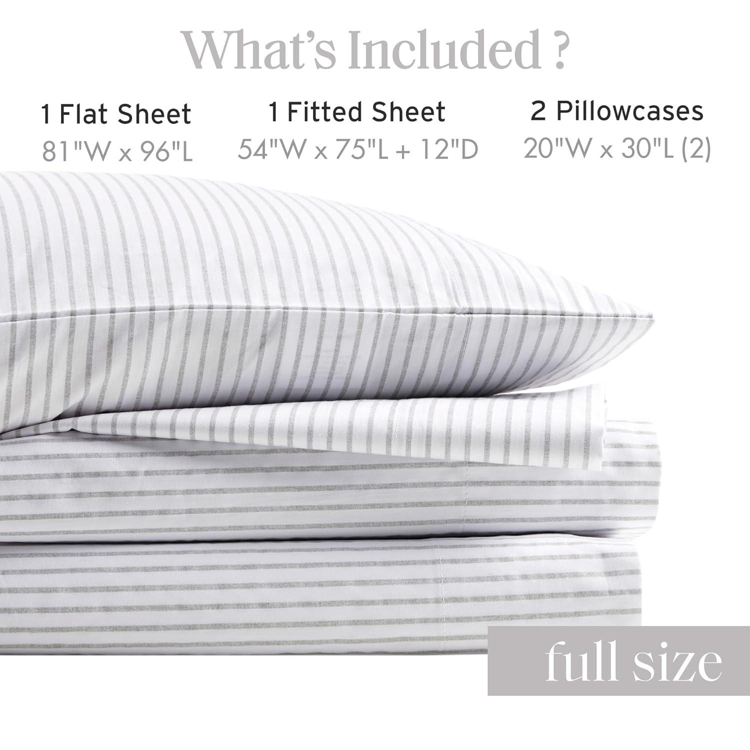 Full 200 Thread Count Printed Cotton Sheet Set Gray Stripe