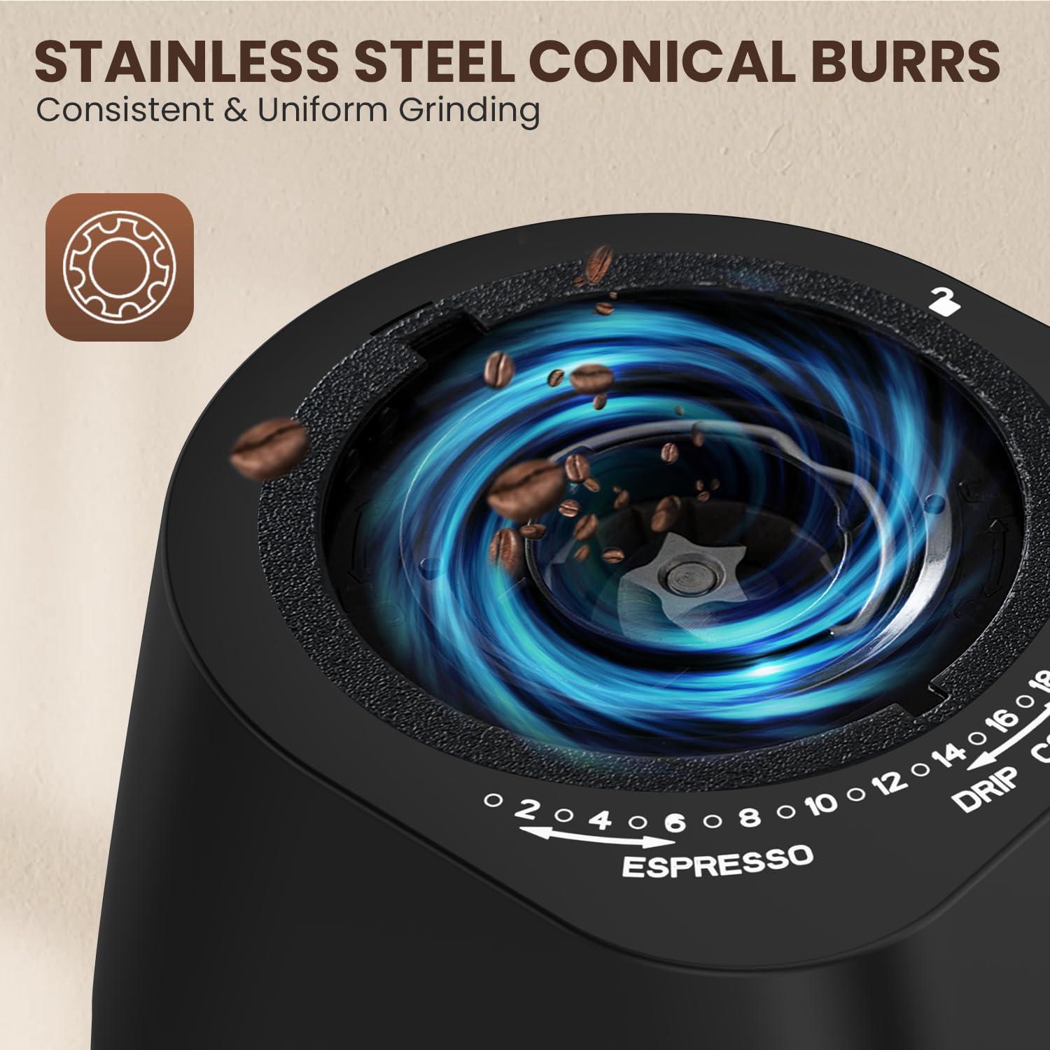 Ollygrin Conical Burr Coffee Grinder Electric Coffee Bean Grinder With Lcd Screen 30 Grind Settings Burr Mill Grinder, 2-12 Cups