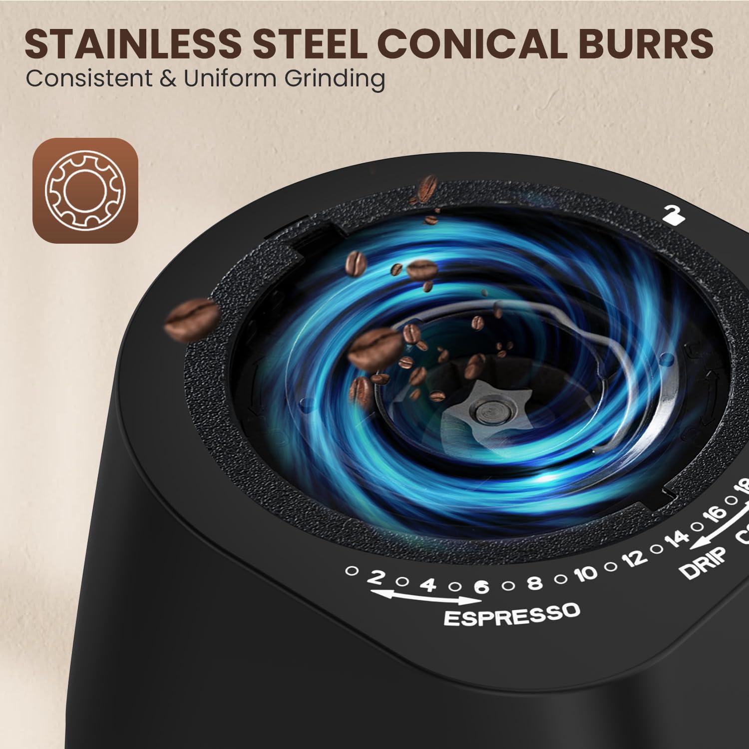 Ollygrin Conical Burr Coffee Grinder Electric Coffee Bean Grinder With Lcd Screen 30 Grind Settings Burr Mill Grinder, 2-12 Cups