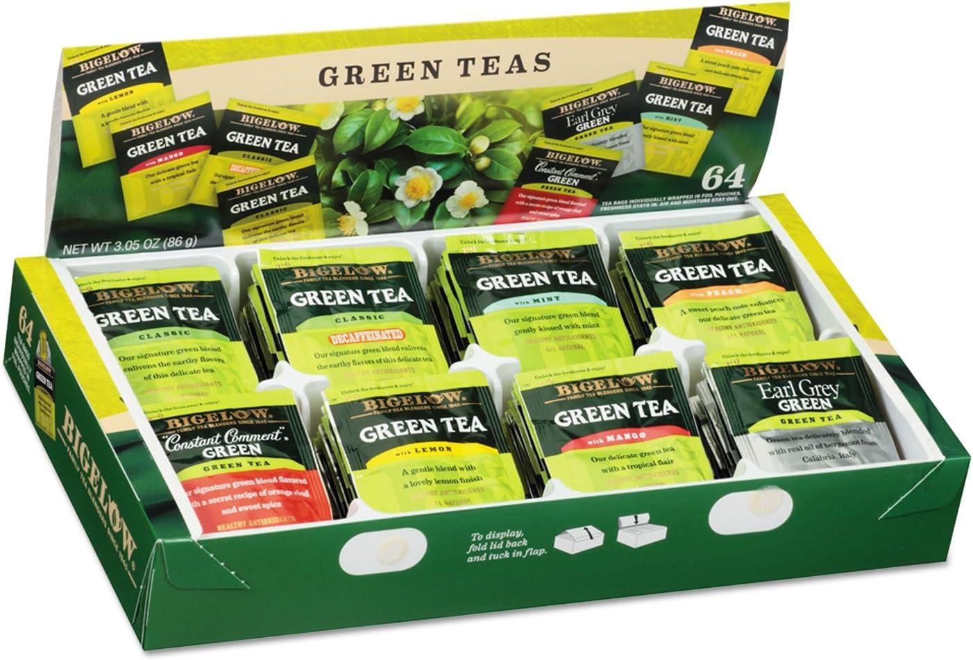 Green Tea Assortment, Individually Wrapped, Eight Flavors, 64 Tea Bags/Box, Sold as 64 Each