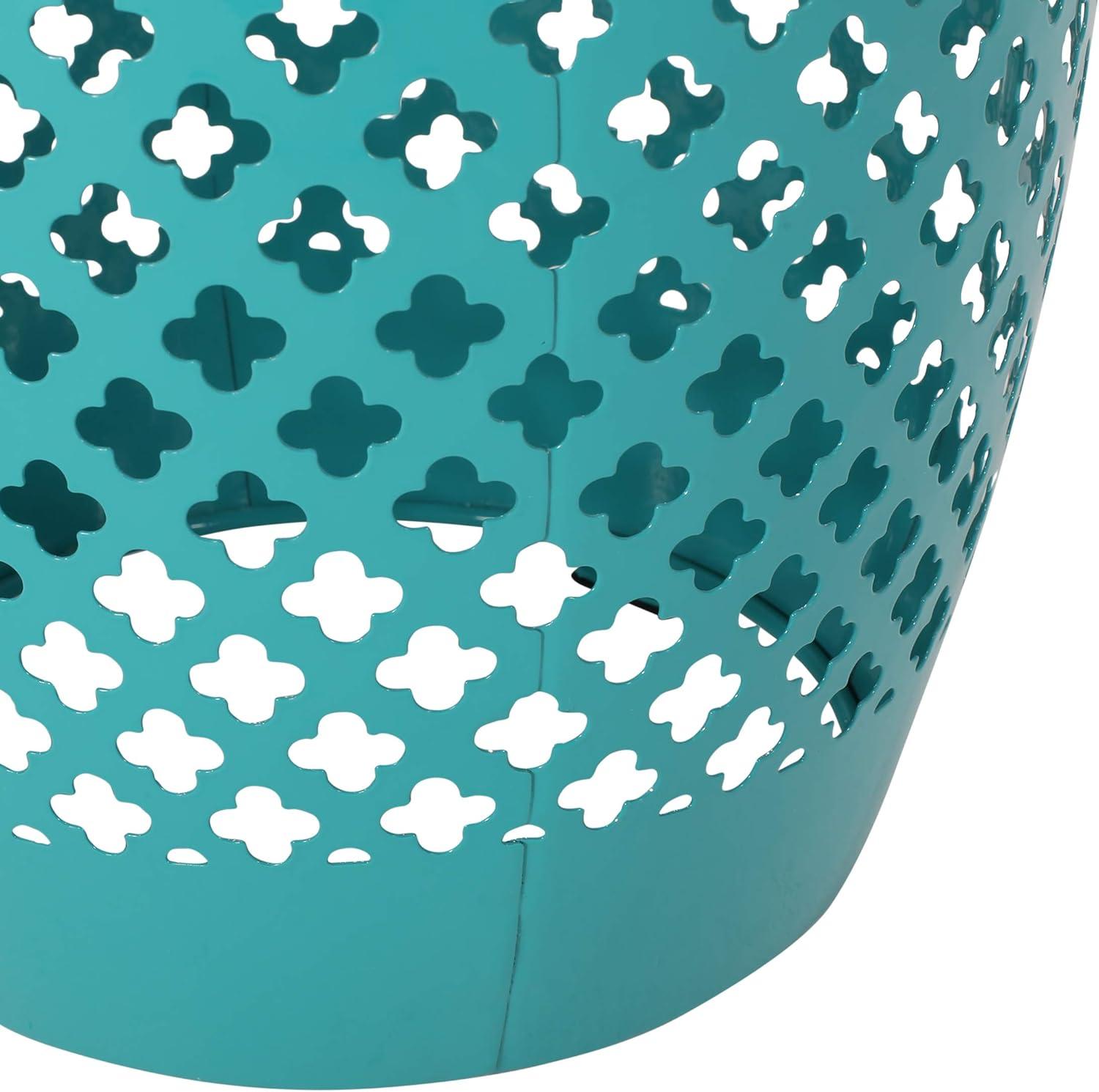 GDF Studio Kalyse Outdoor Lace Cut Side Table with Tile Top, Dark Blue and Multicolored