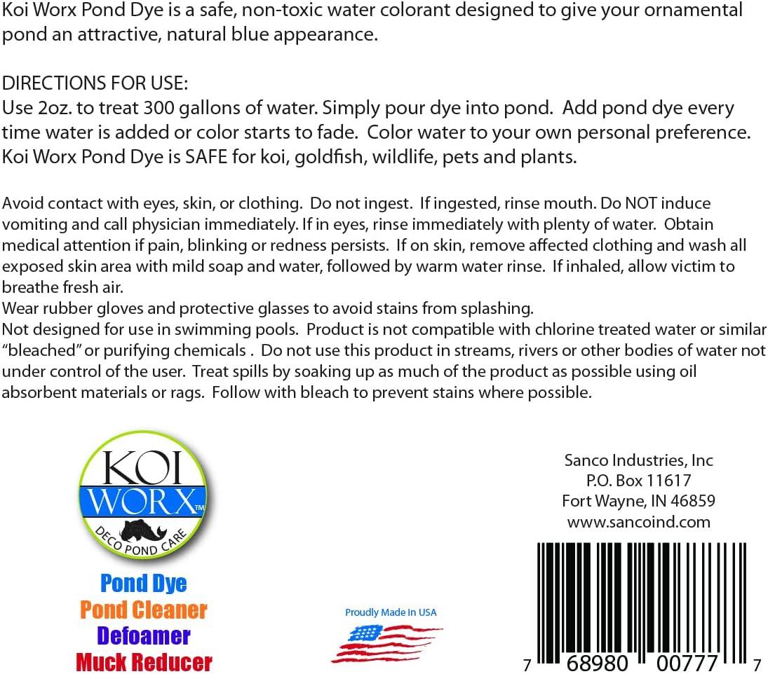 KoiWorx Blue Dye - Ornamental and Decorative Pond Dye, Water Features and Fountains, Safe for Koi - 16oz