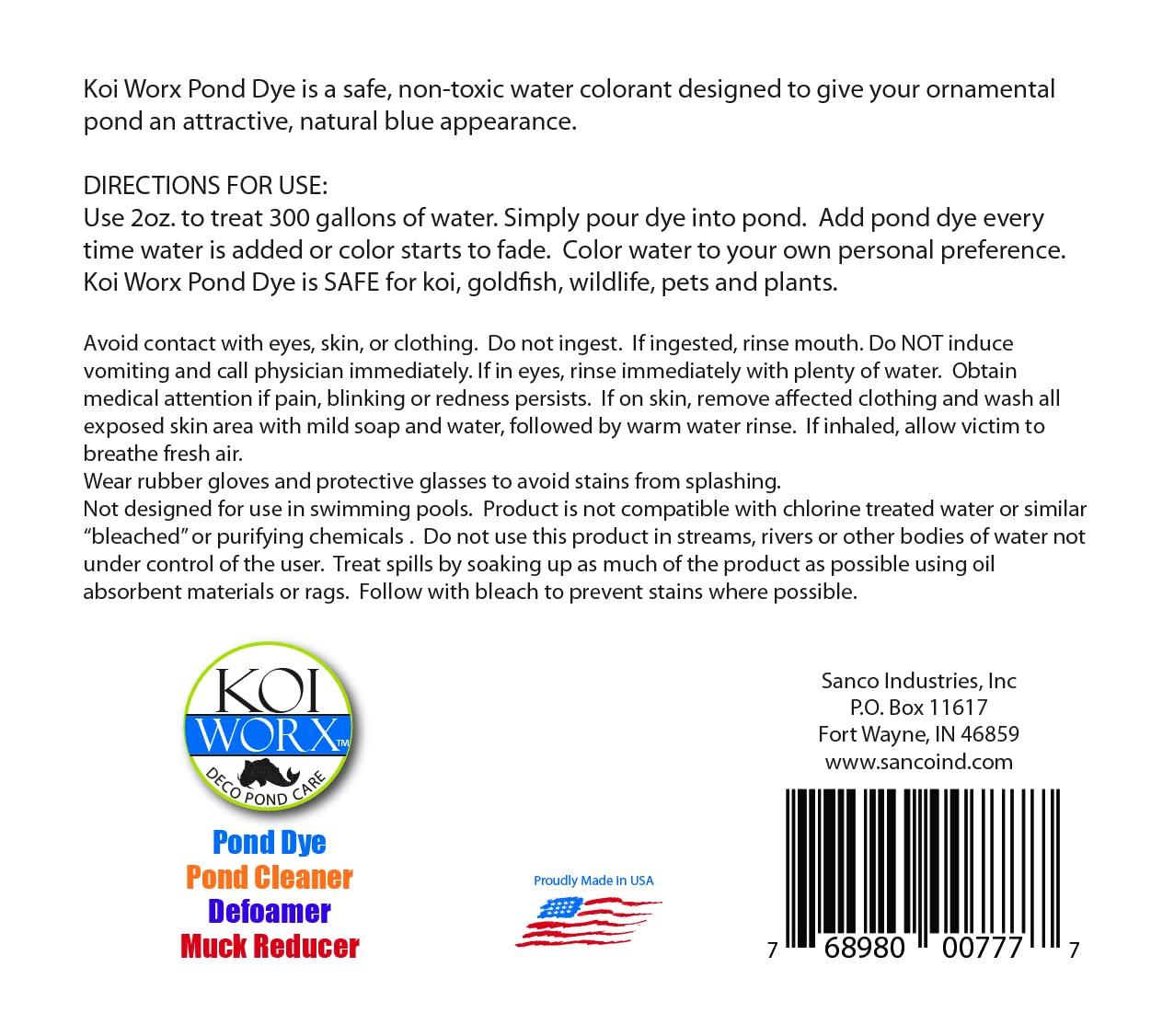 KoiWorx Blue Dye - Ornamental and Decorative Pond Dye, Water Features and Fountains, Safe for Koi - 16oz