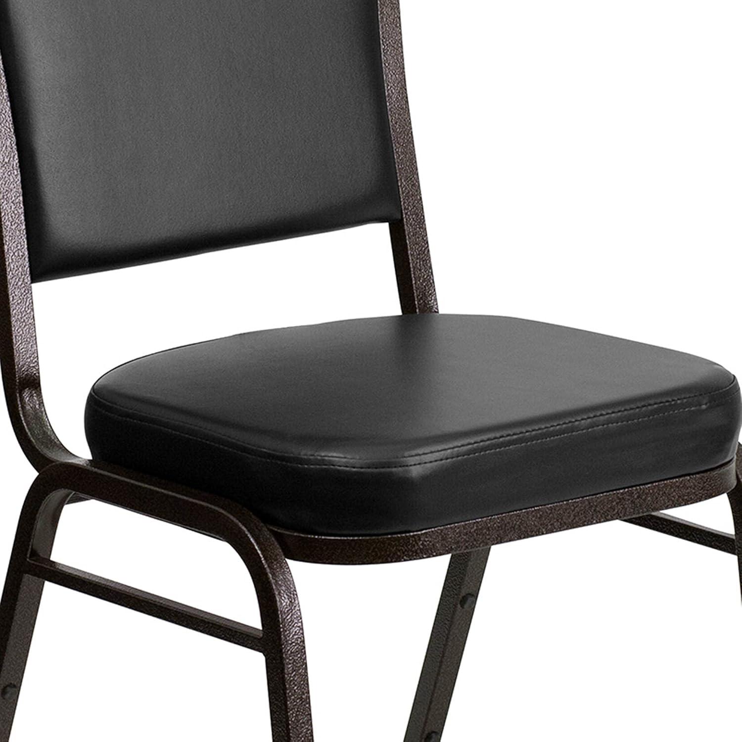 BizChair 4 Pack Crown Back Stacking Banquet Chair in Black Vinyl - Gold Vein Frame