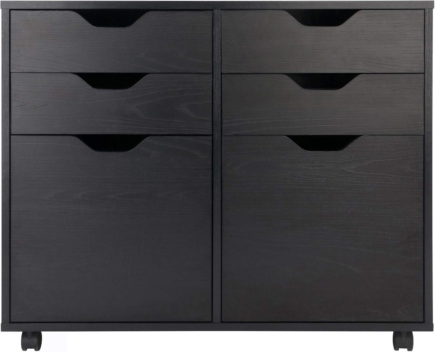 Halifax 2 Sections Mobile Storage Cabinet Black - Winsome: Wheeled Organizer with Locking Casters