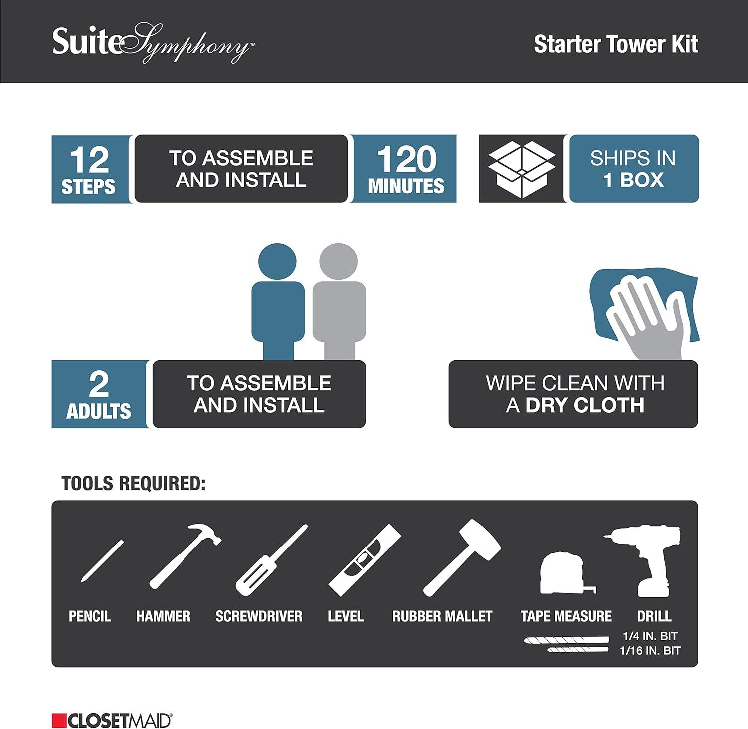 SuiteSymphony 77" to 113" Closet System Starter Kit