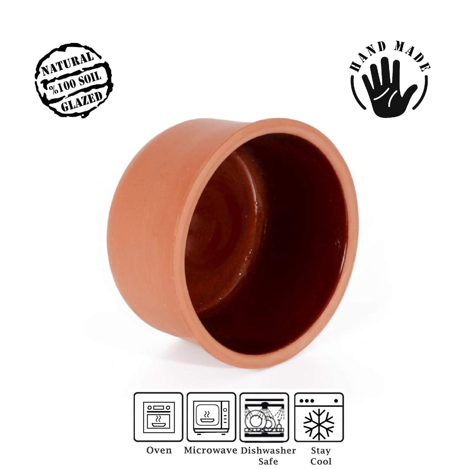 Earthen Clay Yogurt Pot, Glazed Terracotta Cookware, Clay Casserole Dish, 2.5 qt